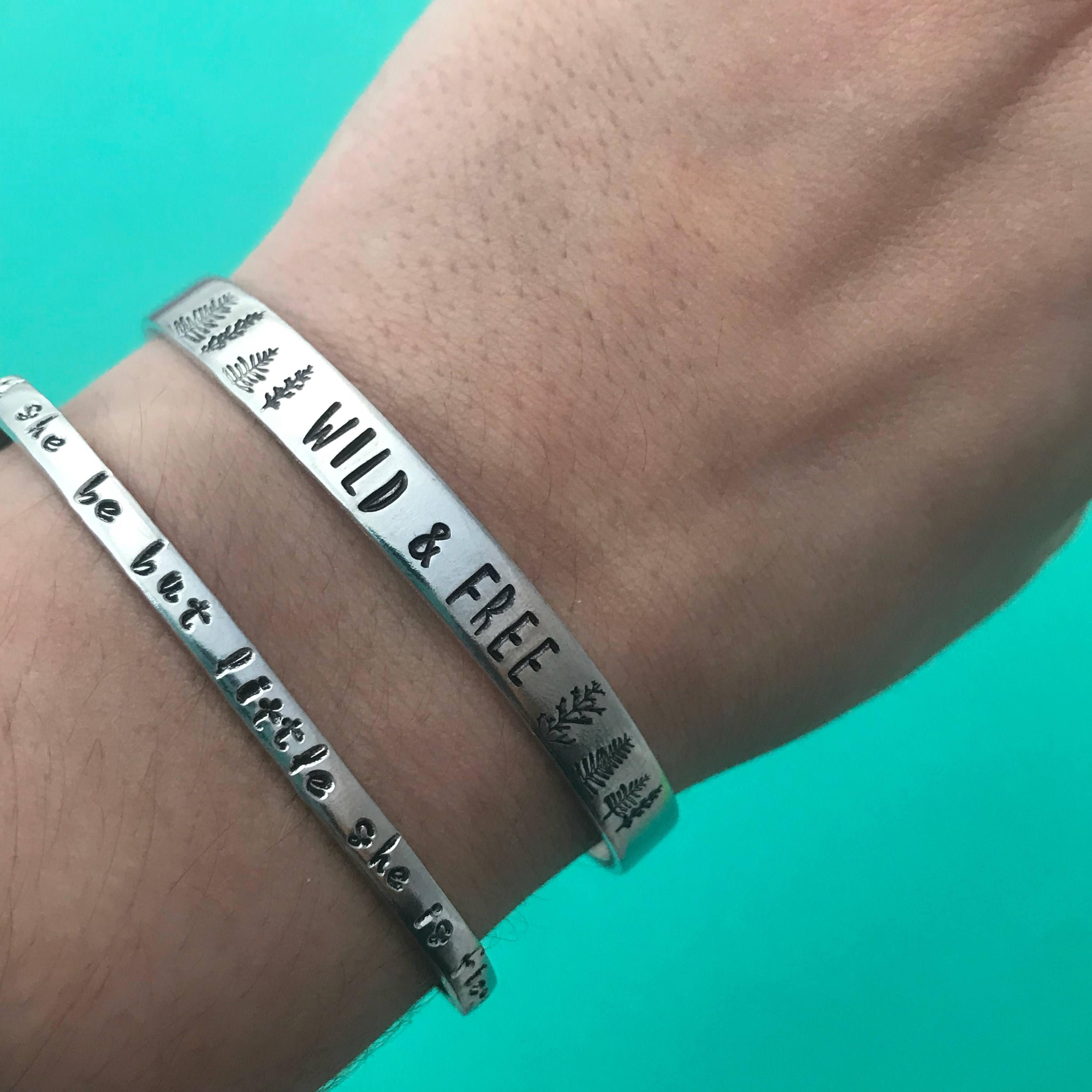Wild and Free- Hand Stamped Cuff Bracelet- Aluminum, Copper, Brass, or Sterling Silver, view 5