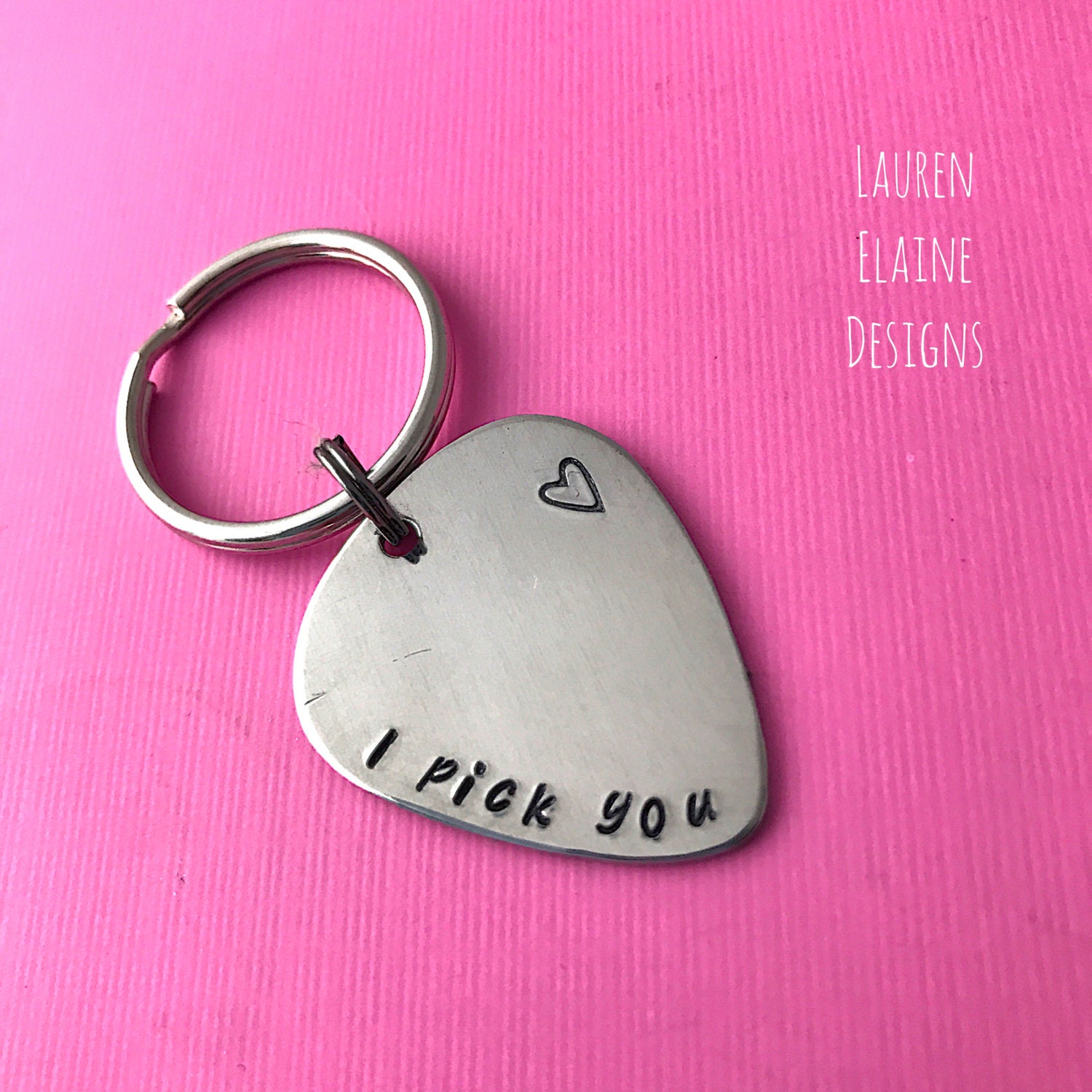 Hand Stamped Guitar Pick Keychain: Personalized Musician Gift, view 2