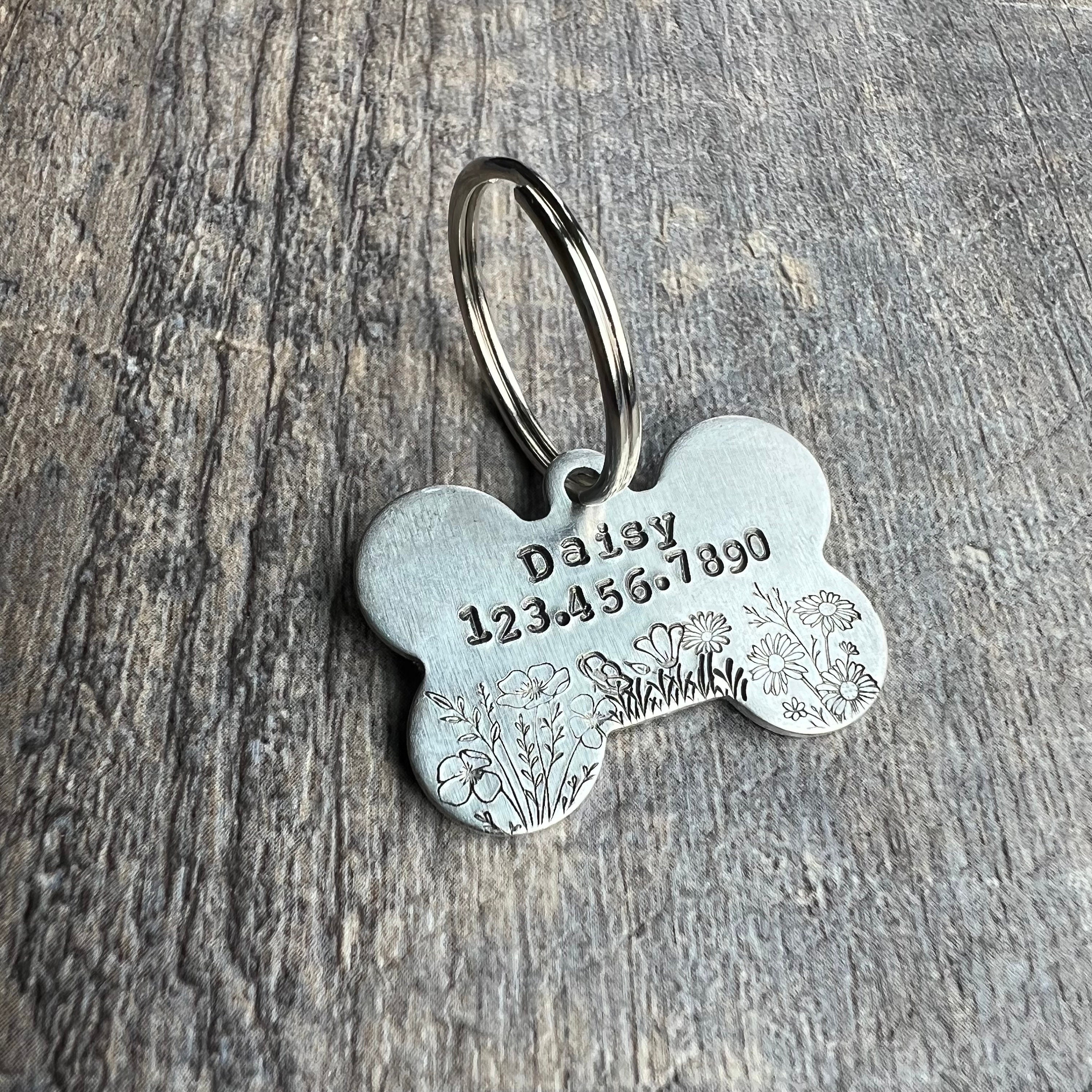 Hand Stamped Wildflower Dog Tag: Custom Aluminum Pet ID, view 3