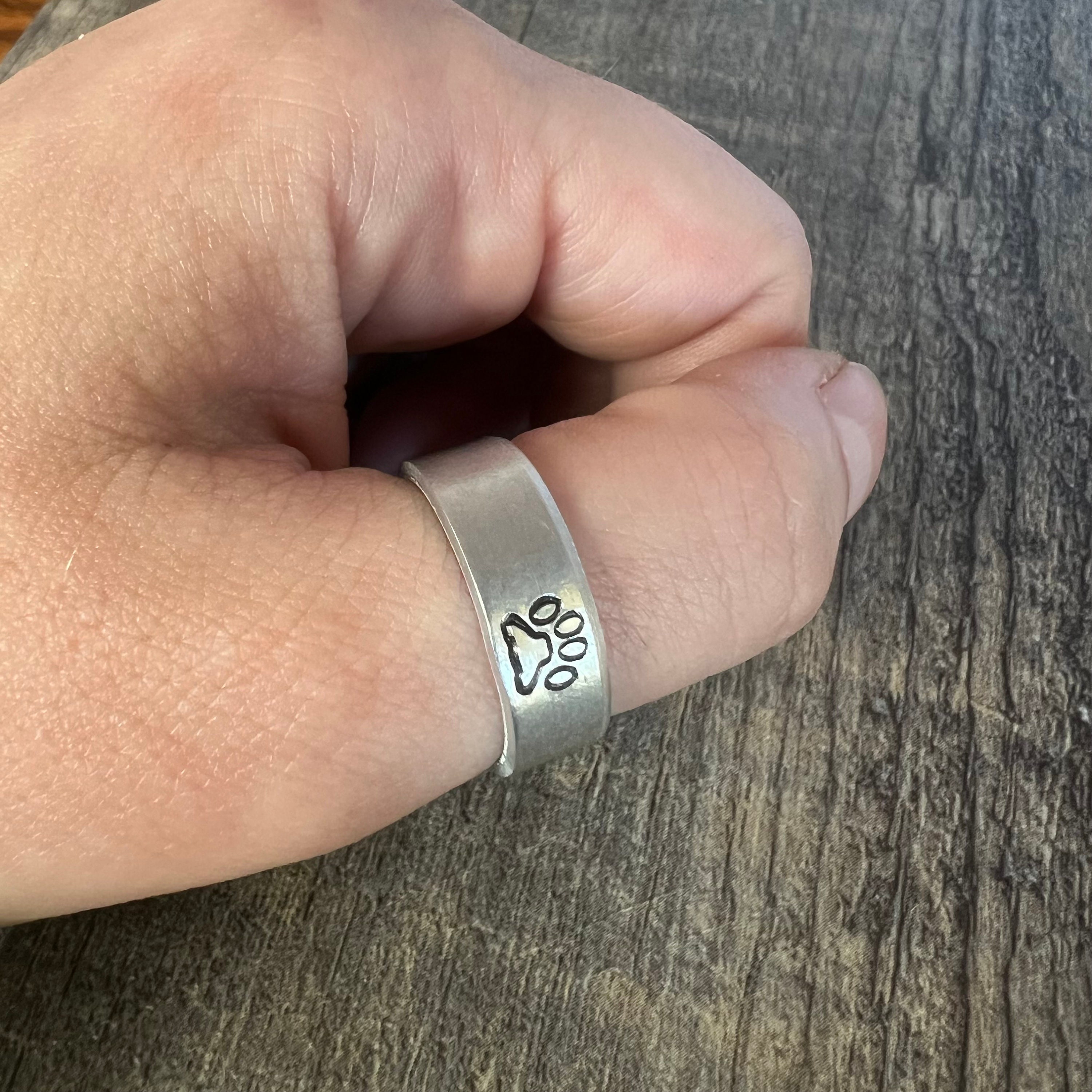 Custom Pet Memorial Ring: Hand Stamped Aluminum Paw Print Ring, view 5