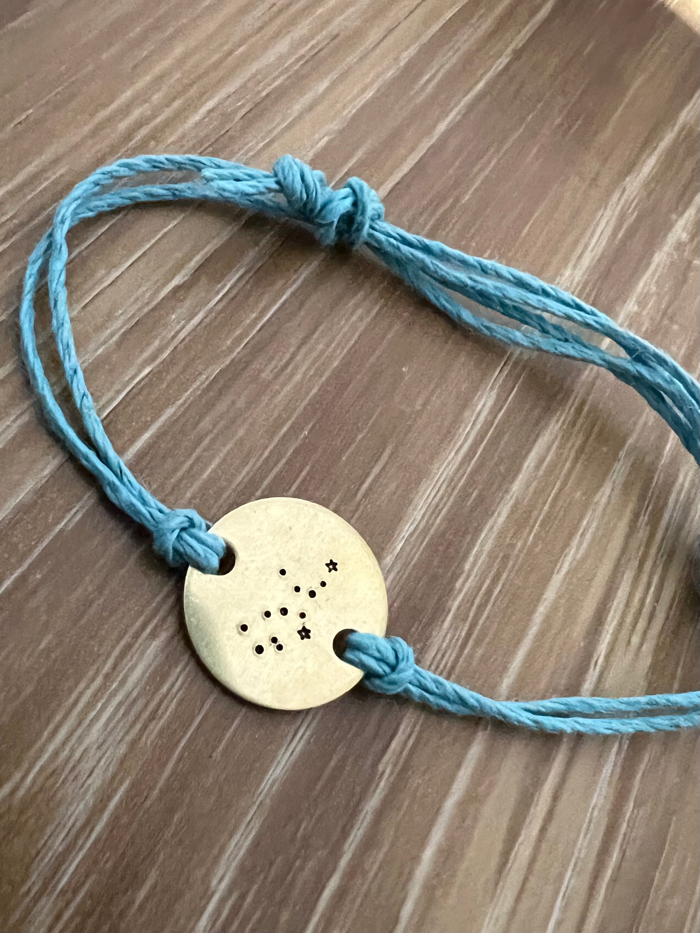 Zodiac Constellation Brass Charm Hemp Bracelet, view 2