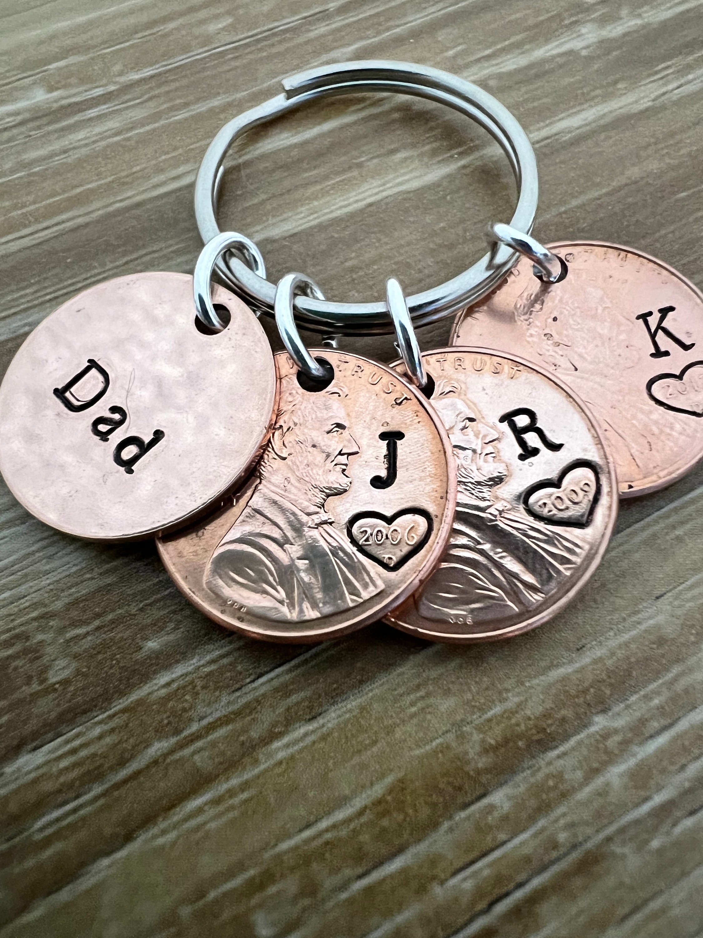Father's Day Penny and Disc Keychain - Personalized Family Initials and Birth Year, view 4