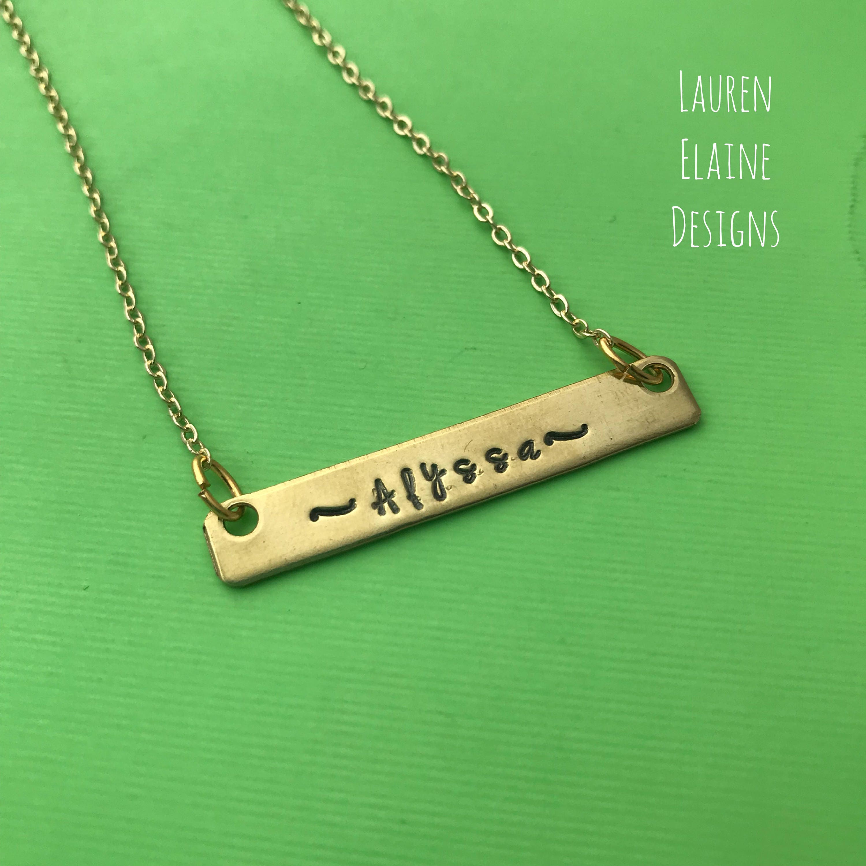 Bridesmaid Personalized Bar Necklace- Custom Hand Stamped Brass or Aluminum - Add Their Name, view 2