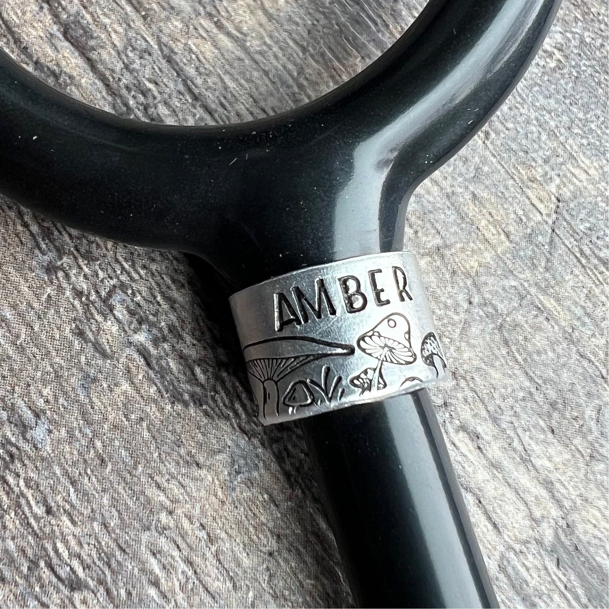 Mushroom Forest Stethoscope Tag: Custom Hand Stamped Aluminum Name Tag, view 2
