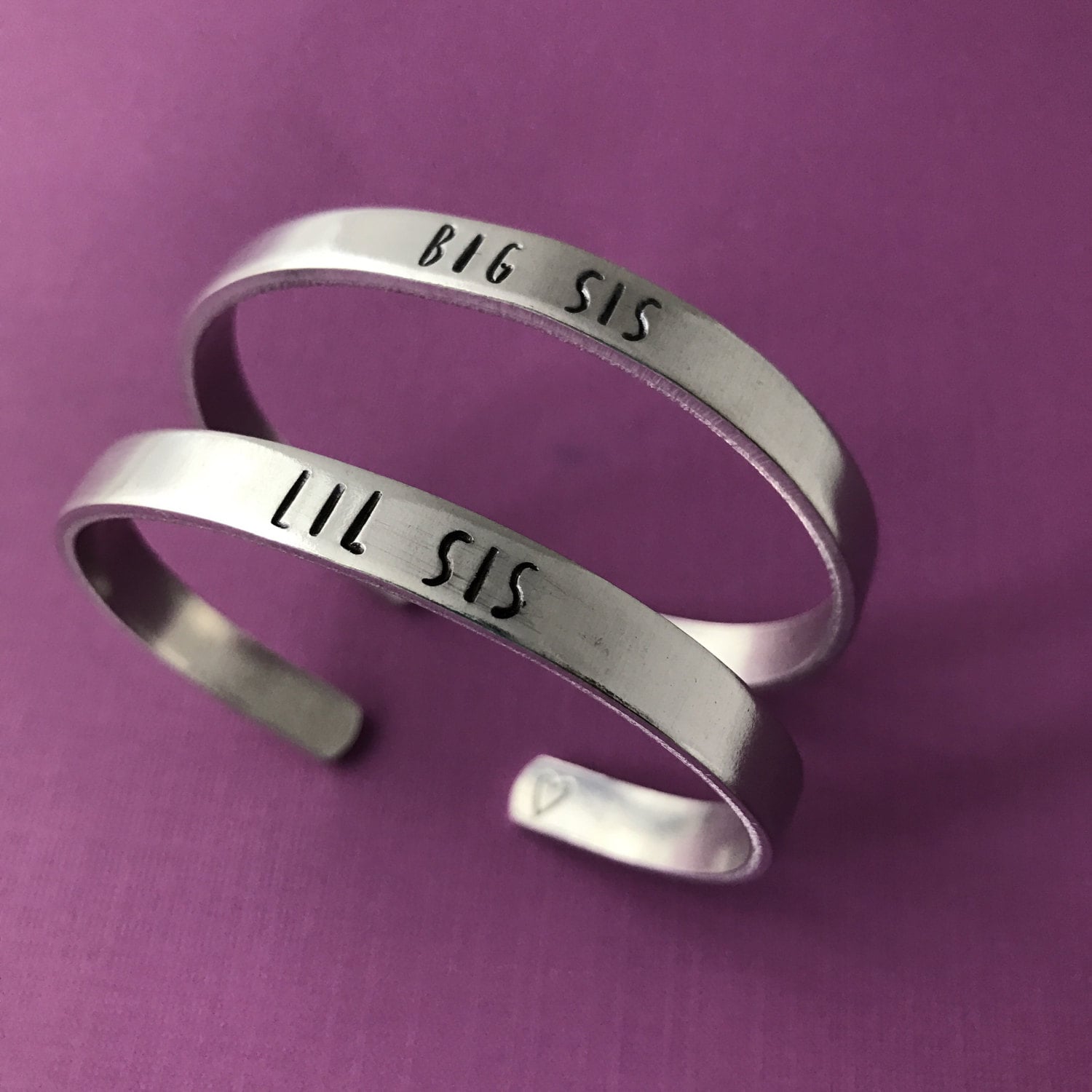 Big Sis, Lil Sis Hand Stamped Aluminum Bracelets- Sisters Bracelet Set- You Choose the Font, view 3