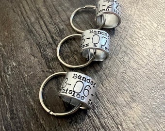 Custom Duck Band Style Keychain-  Hand Stamped Aluminum Ring- Personalized Baby Name, Anniversary Gift for Him