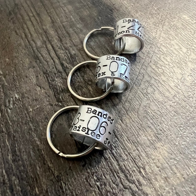 Custom Duck Band Style Keychain, Hand Stamped Aluminum Ring, Personalized Baby Name, Anniversary Gift for Him