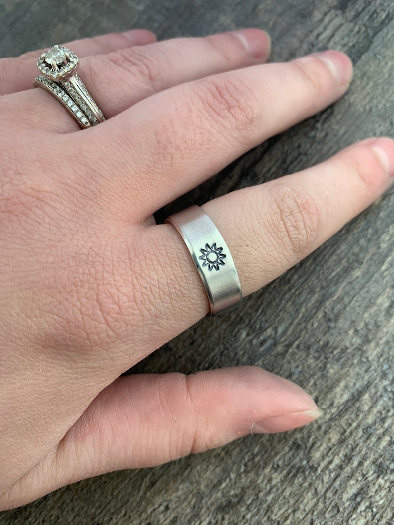 Sun and Moon Ring Set- Hand Stamped Rings - Etsy