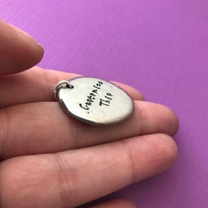 Custom Hand Stamped Pewter 1 inch Circle Necklace Choose Your Phrase, and Chain 画像 3