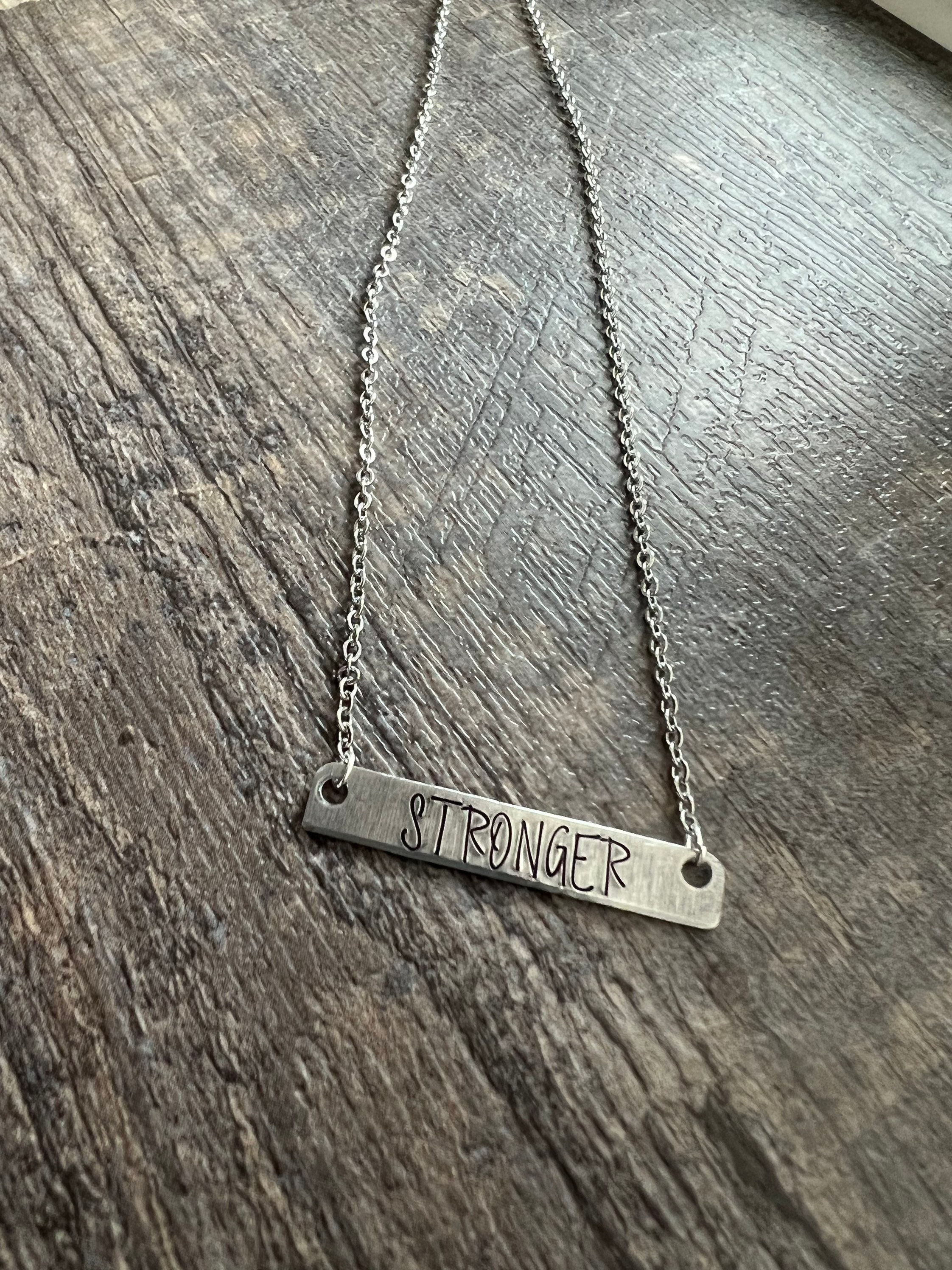 Custom Hand Stamped Aluminum Rectangle Bar Necklace- Add Your Own Phrase, view 2