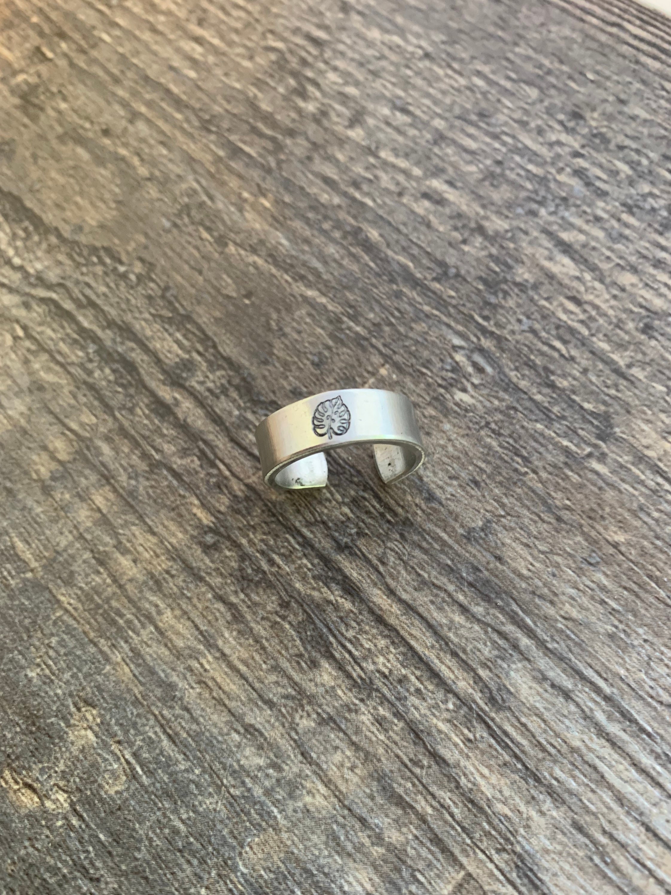 Monstera Leaf- Hand Stamped Aluminum Ring, view 2