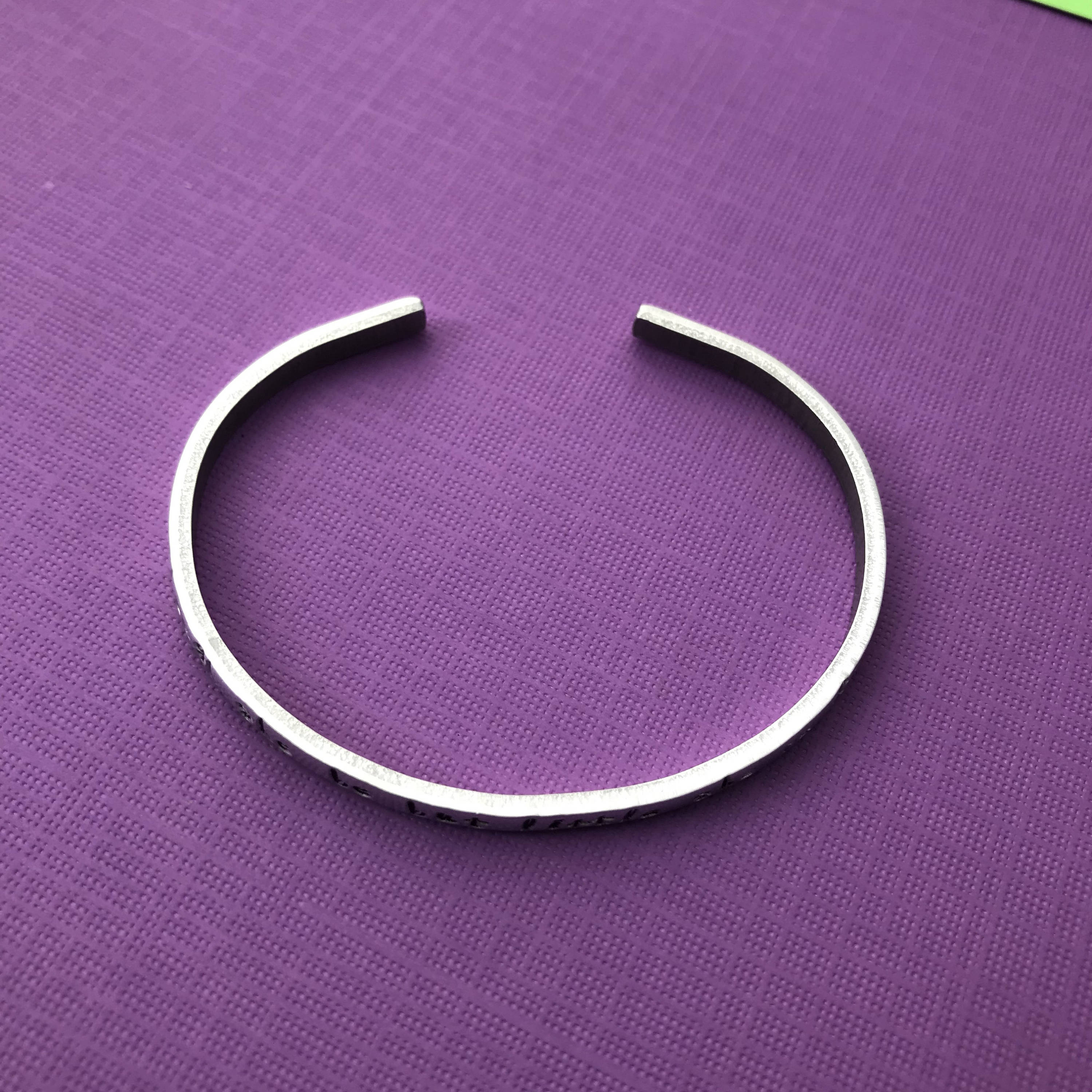 Custom Hand Stamped Bracelet Aluminum Bangle- Skinny Minimalist Bracelet, view 3