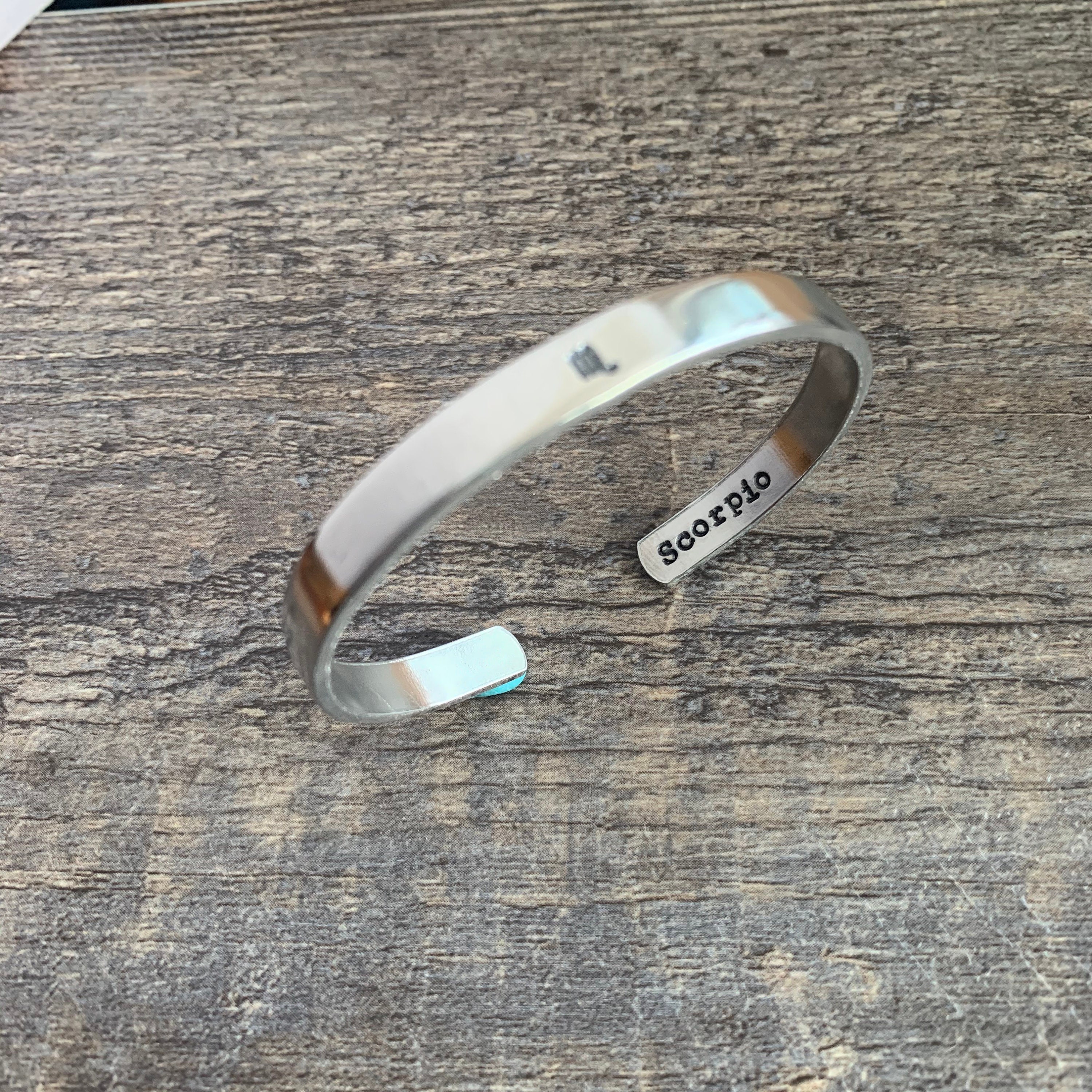 Hand Stamped Zodiac Sign Cuff Bracelet: Aluminum, Brass, Copper, Sterling Silver, view 2