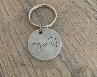 Custom Long Distance State Disc Keychain- In Aluminum, Brass, or Copper