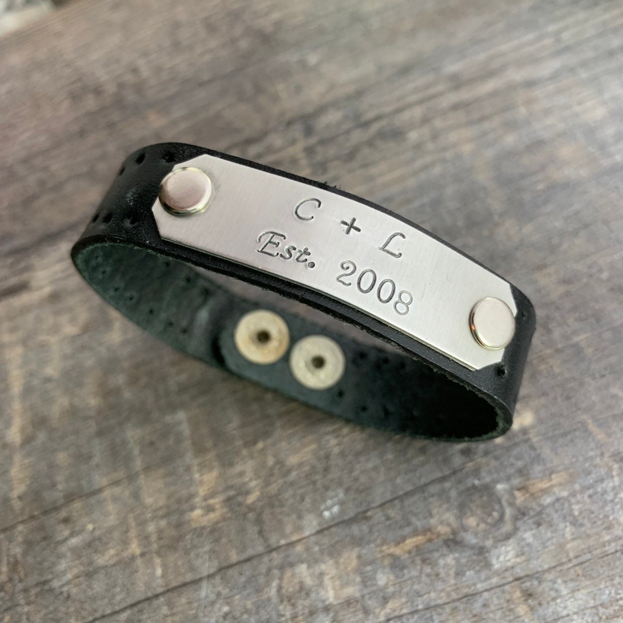 Custom Hand Stamped Leather Bracelets with Aluminum Charm Etsy