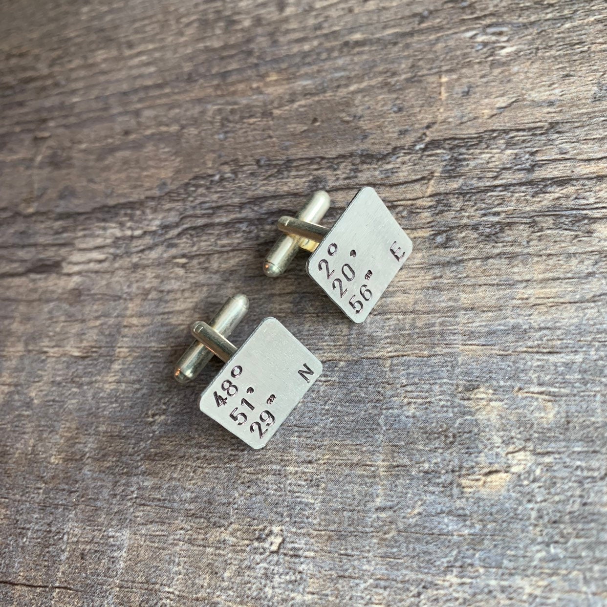 Custom Hand Stamped Aluminum Cuff Links: Personalized Wedding, Groomsman Gift, view 2