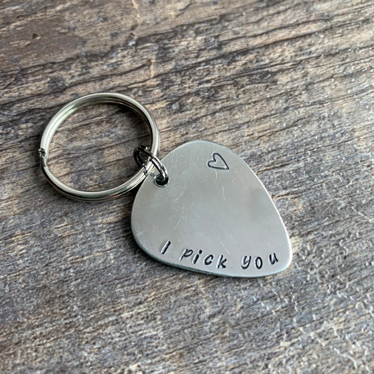 Hand Stamped Guitar Pick Keychain: Personalized Musician Gift