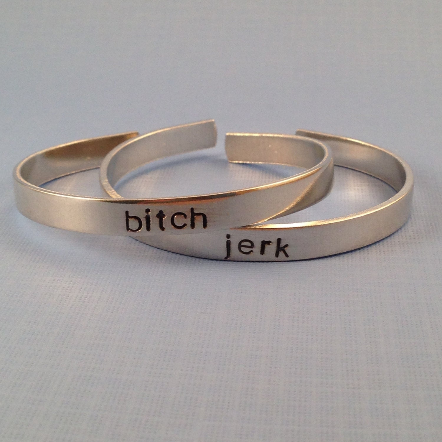 Bitch Jerk -Custom Hand Stamped Bracelet Set- You Choose the Font, view 4