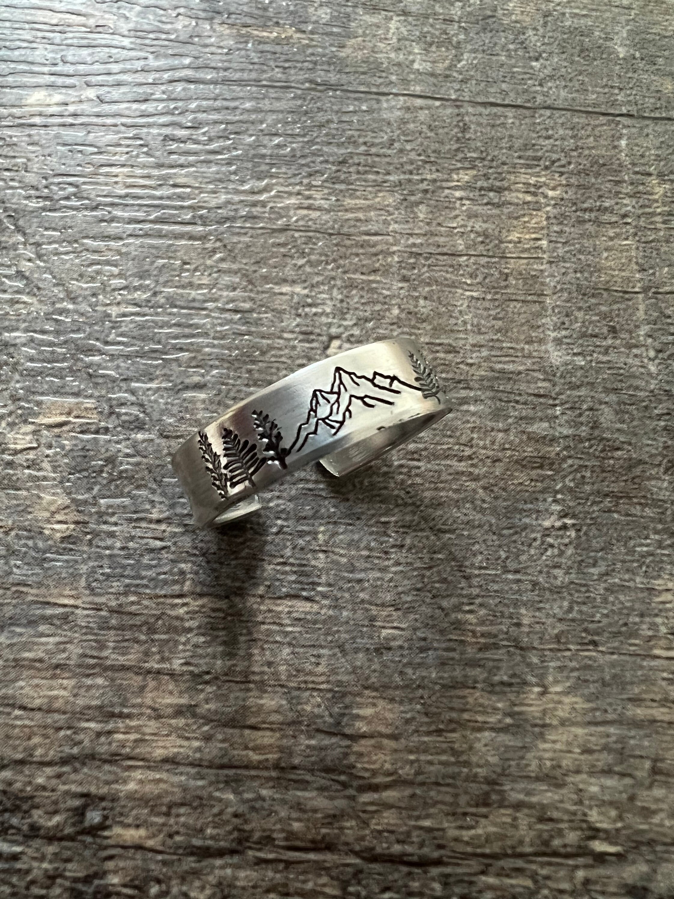 Mountain and Forest Ring- Hand Stamped Aluminum Ring, view 3