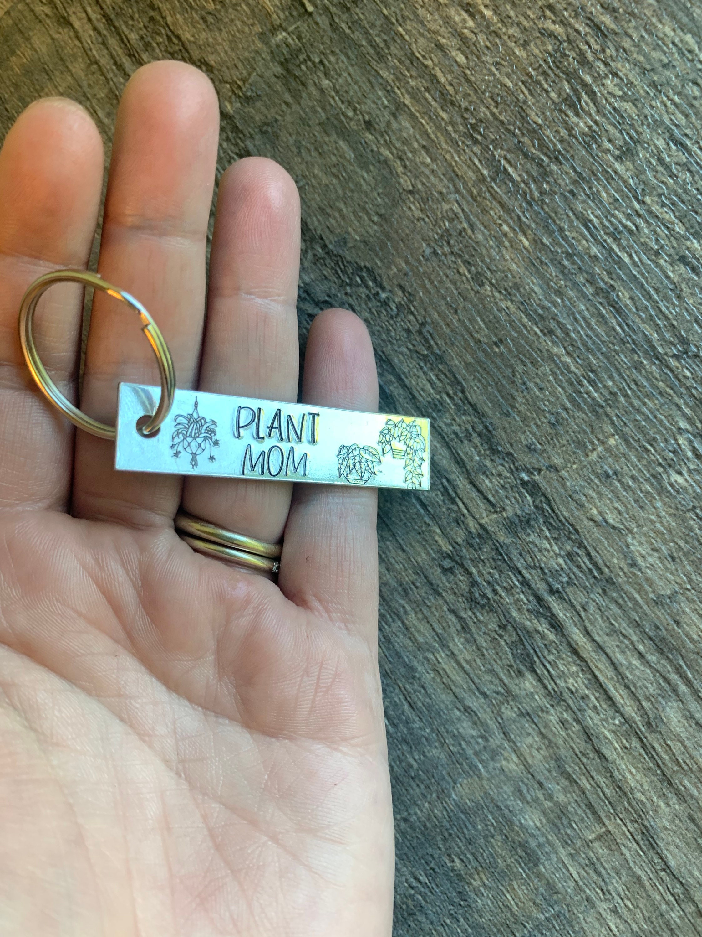 Plant Mom/Dad Keychain: Hand Stamped Aluminum Plant Lover Gift, view 2