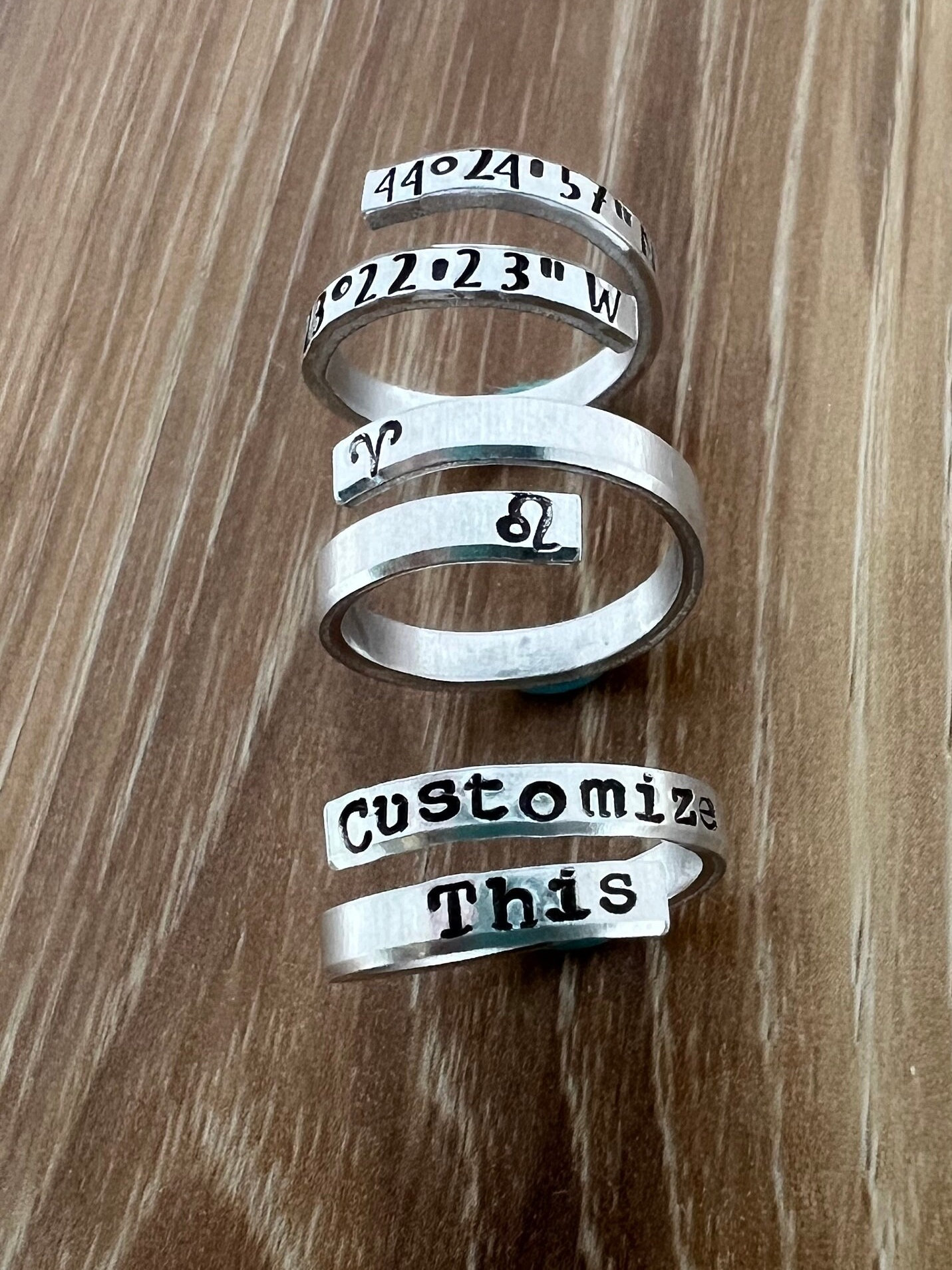 Custom Hand Stamped Aluminum Spiral Ring: Personalized Phrase, view 3