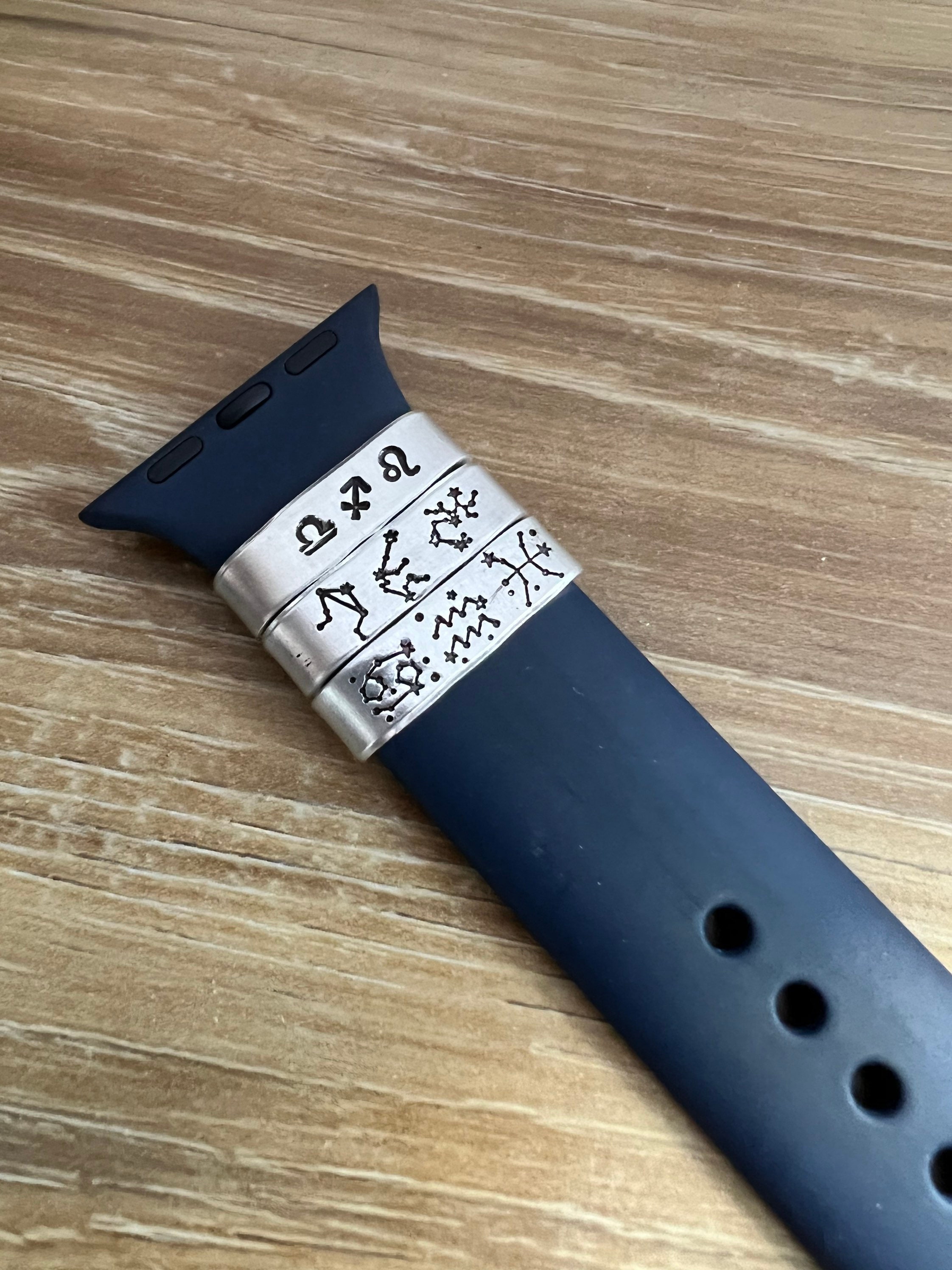 Hand Stamped Zodiac Watch Band Charm: Aluminum Sun Moon Rising Tag