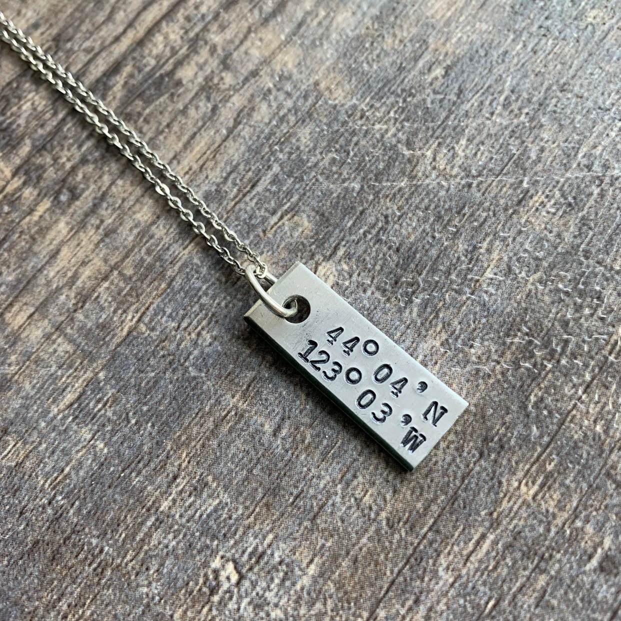 Custom Hand Stamped Coordinate Necklace- Latitude Longitude