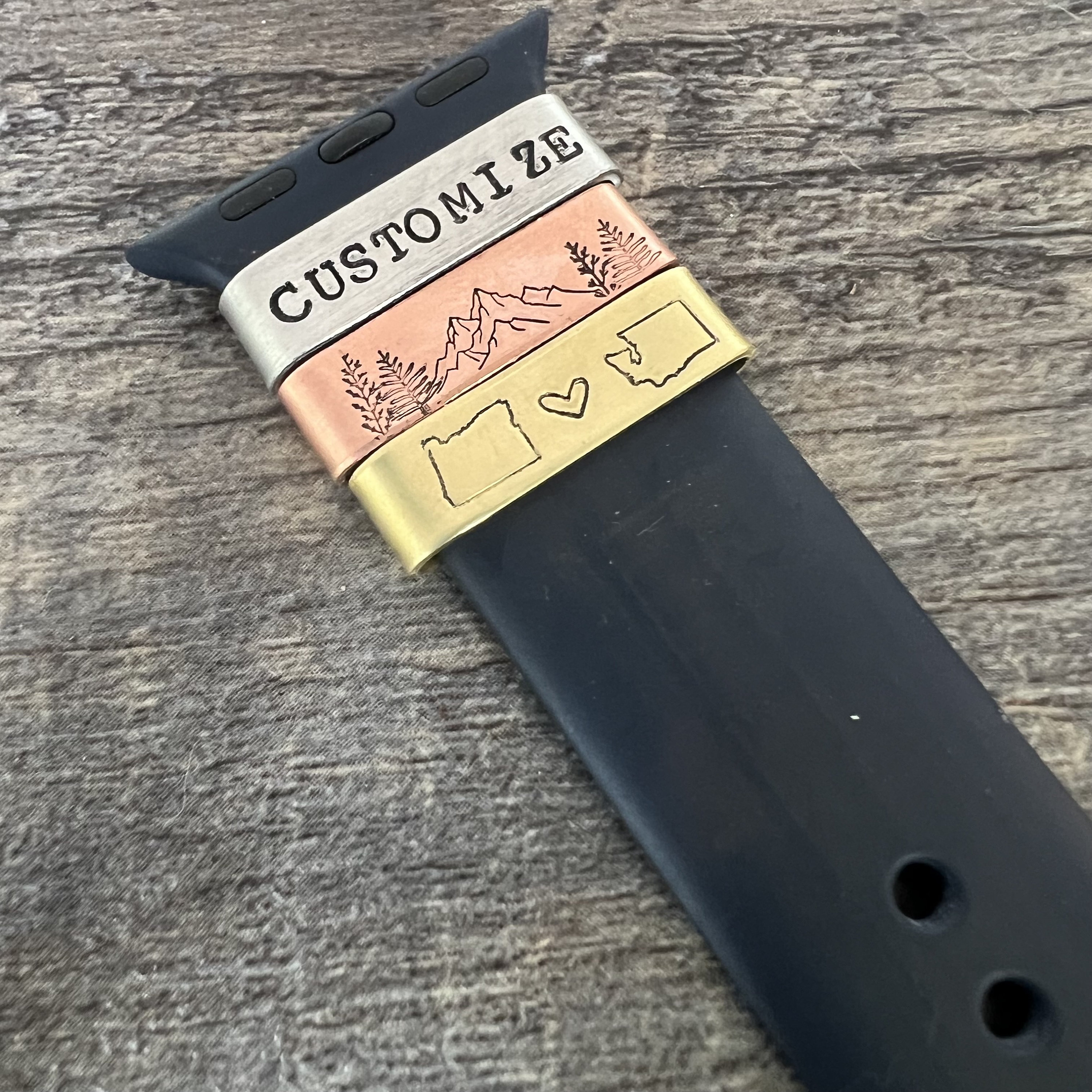 Hand Stamped Watch Band Charm: Custom Aluminum, Brass, Copper Tag, view 2