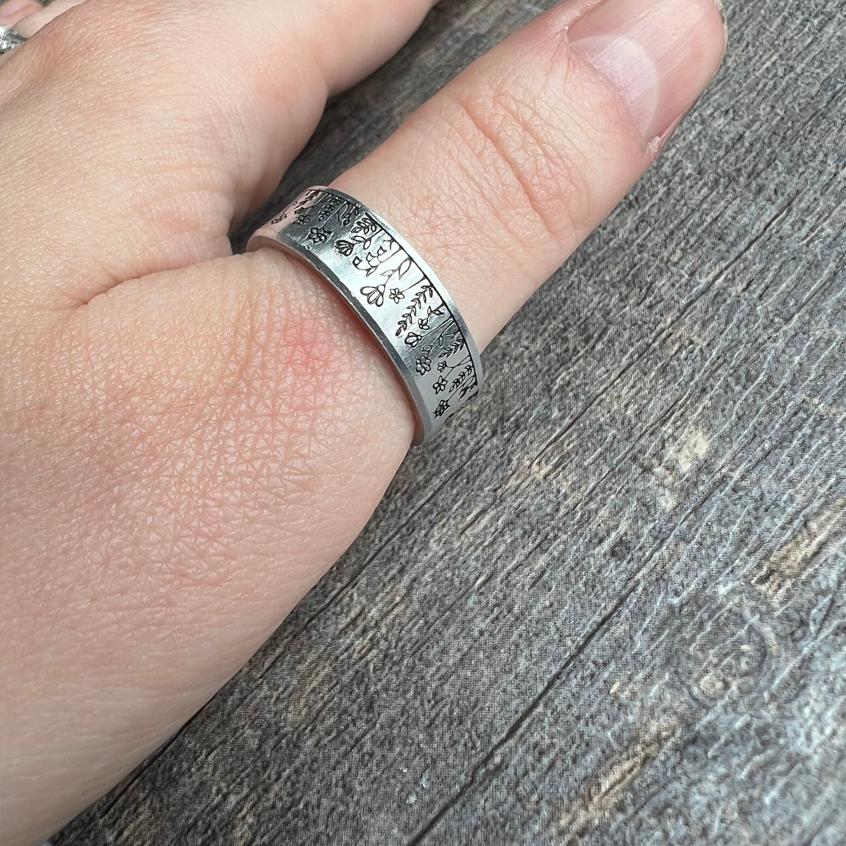 Hand Stamped Wild Flower Aluminum Ring: Hidden Message, view 4