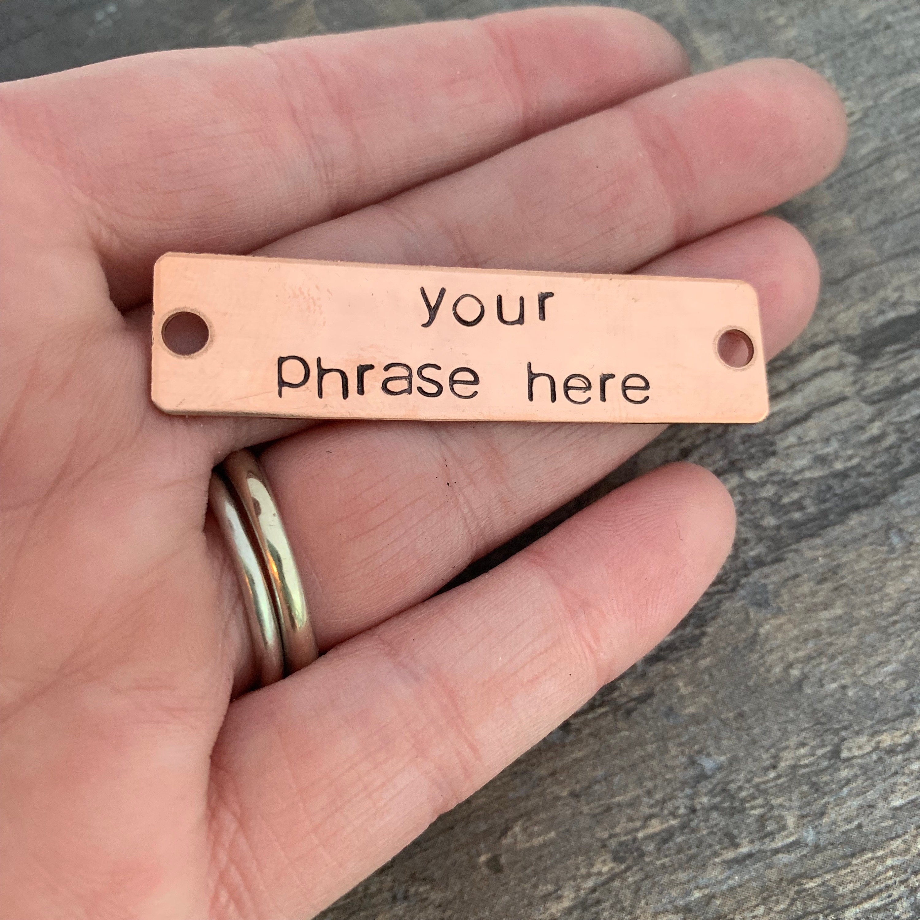 Hand Stamped Copper, Brass, or Aluminum Tag: Custom Phrase Charm, view 3