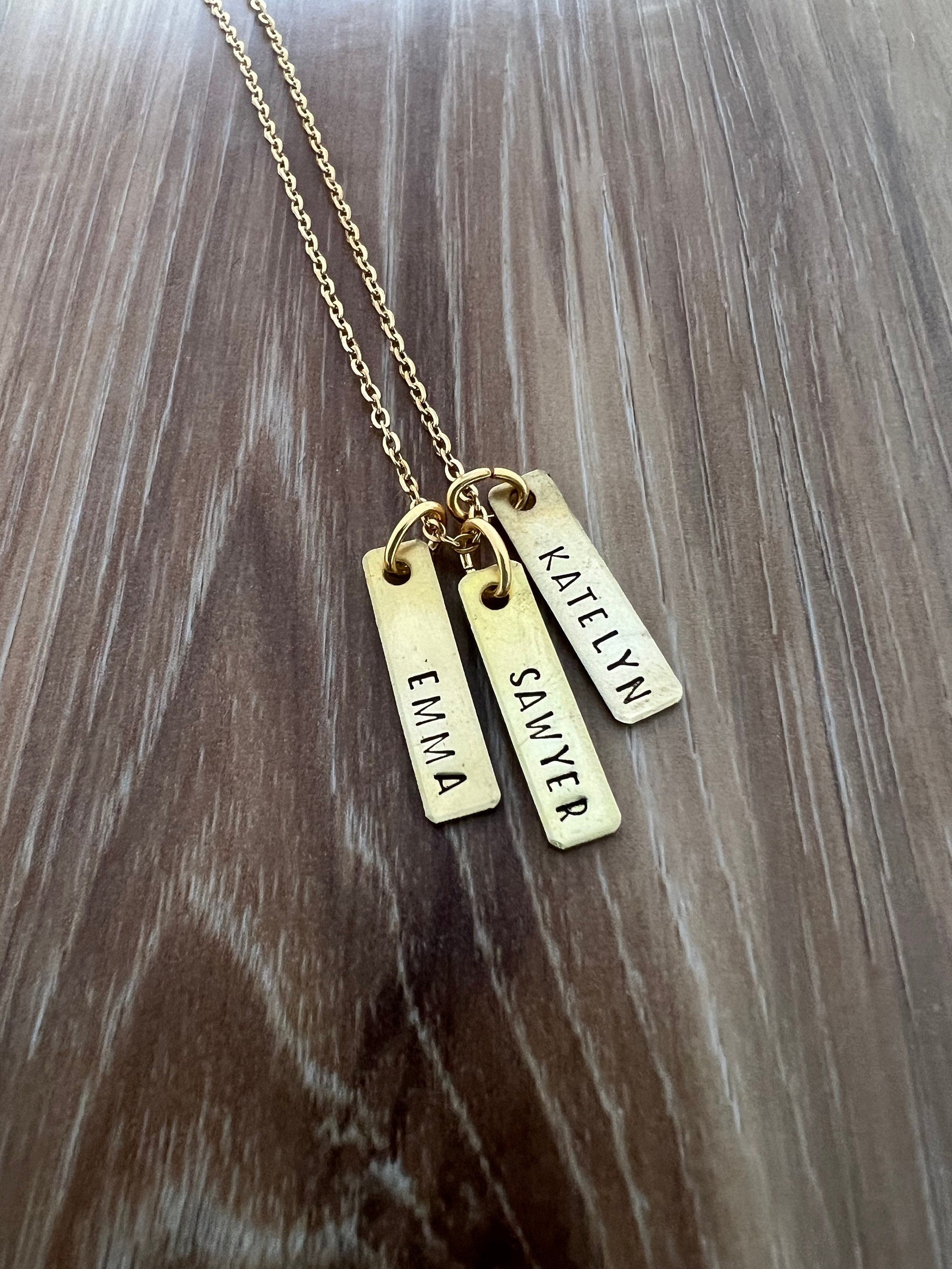 Custom Name Hand Stamped Bar Charm Necklace- Tiny Tag Necklace