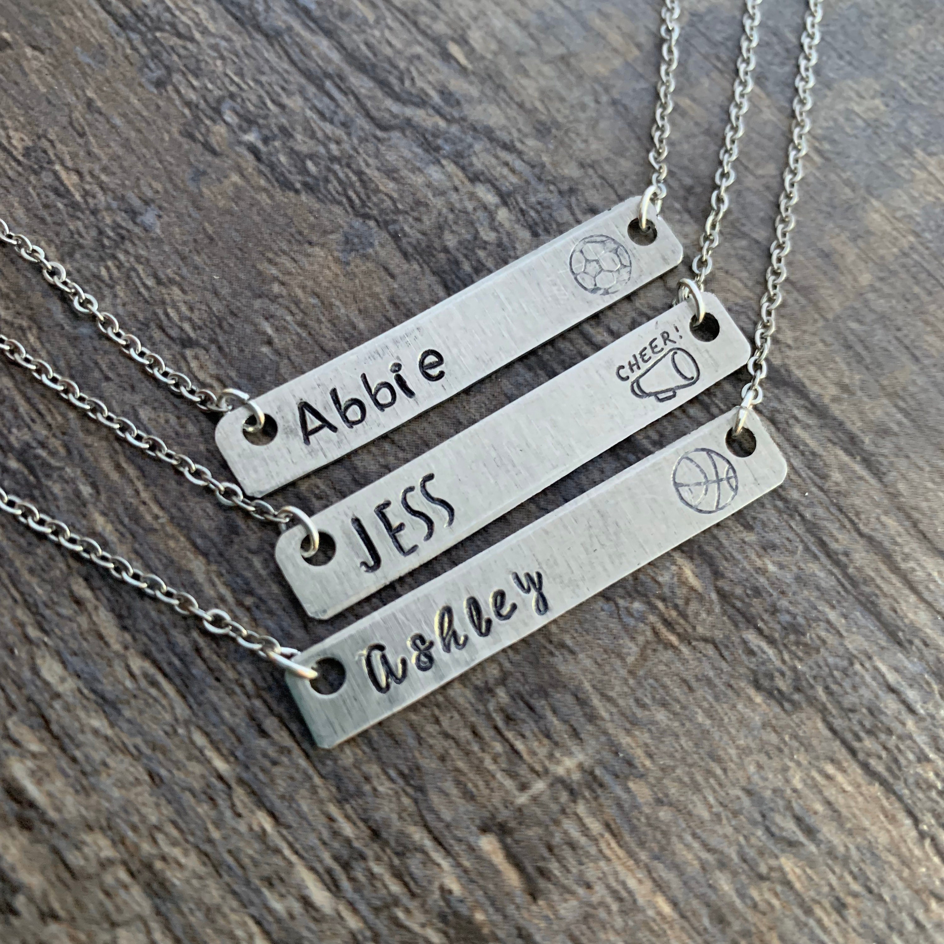 Personalized Sports Team Bar Necklace- Custom Hand Stamped Brass or Aluminum