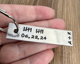 Custom Aluminum 10 Year Annivaersary Keychain- Personalized Wedding Date with Tally Marks  Hand Stamped Aluminum Keychain