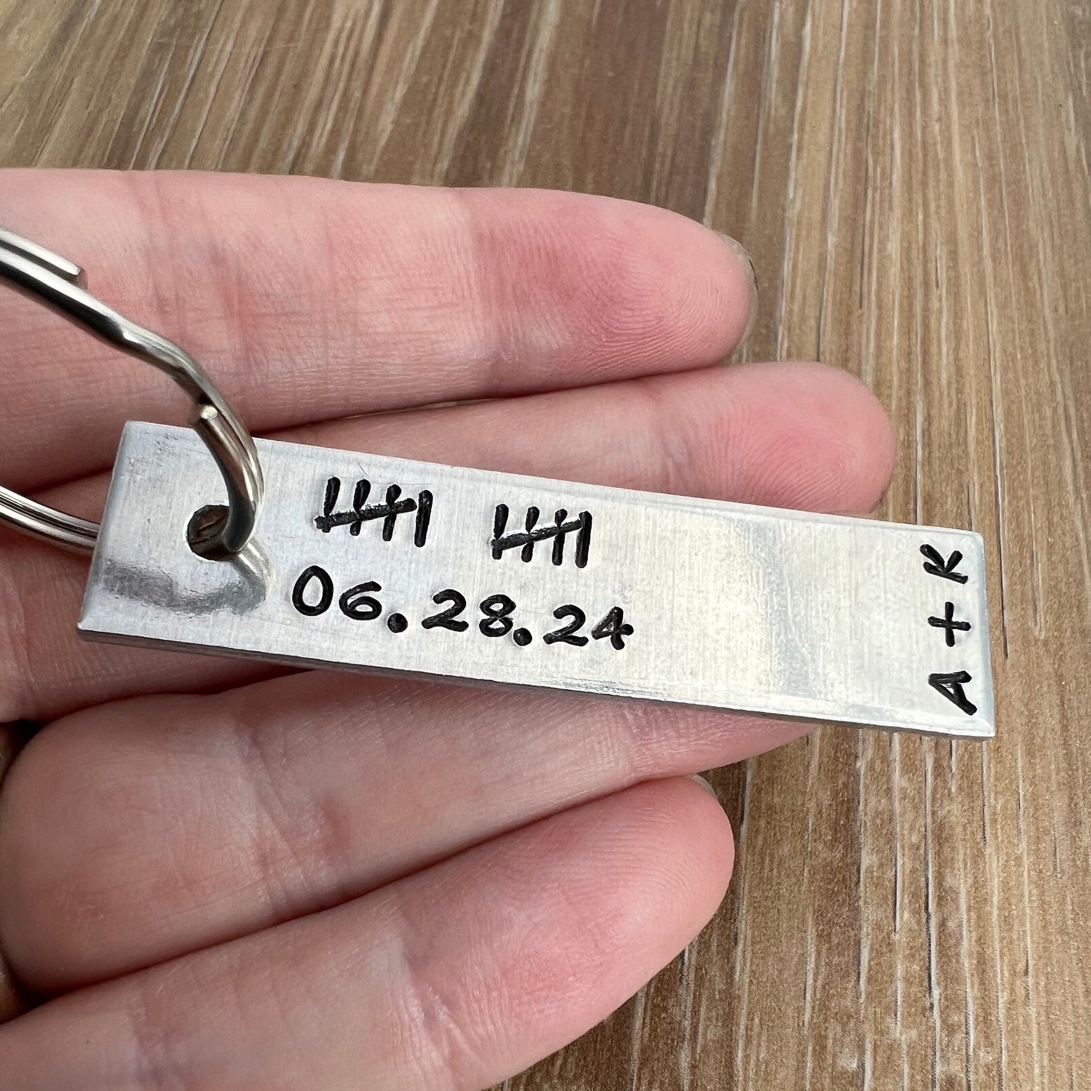 Hand Stamped Aluminum 10 Year Anniversary Keychain: Personalized Date & Initials