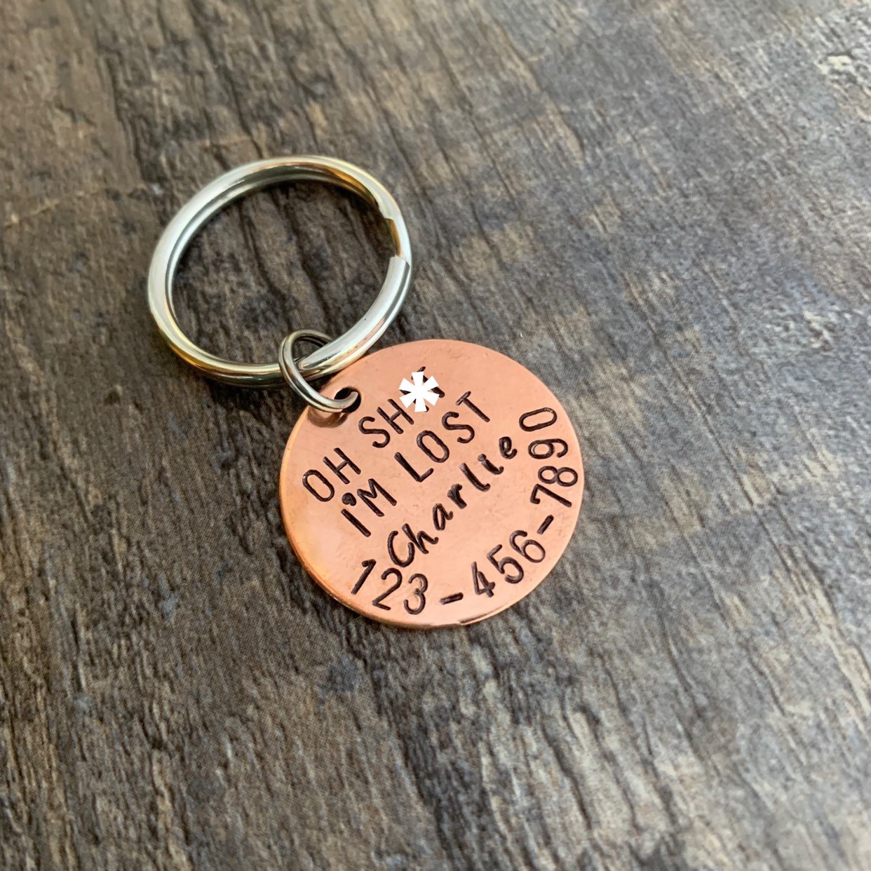 Hand Stamped Pet ID Tag: "Oh Sh*t I'm Lost" - Custom Aluminum, Brass, or Copper