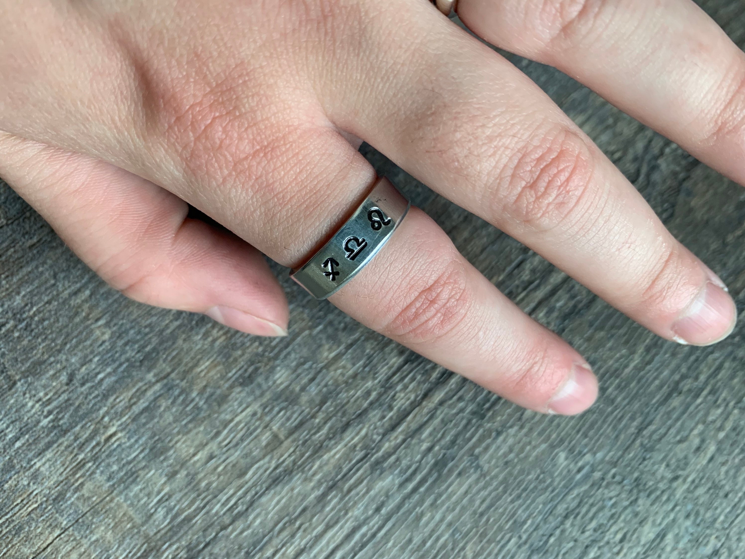 Hand Stamped Zodiac Sign Ring: Sun, Moon & Rising Signs, view 3