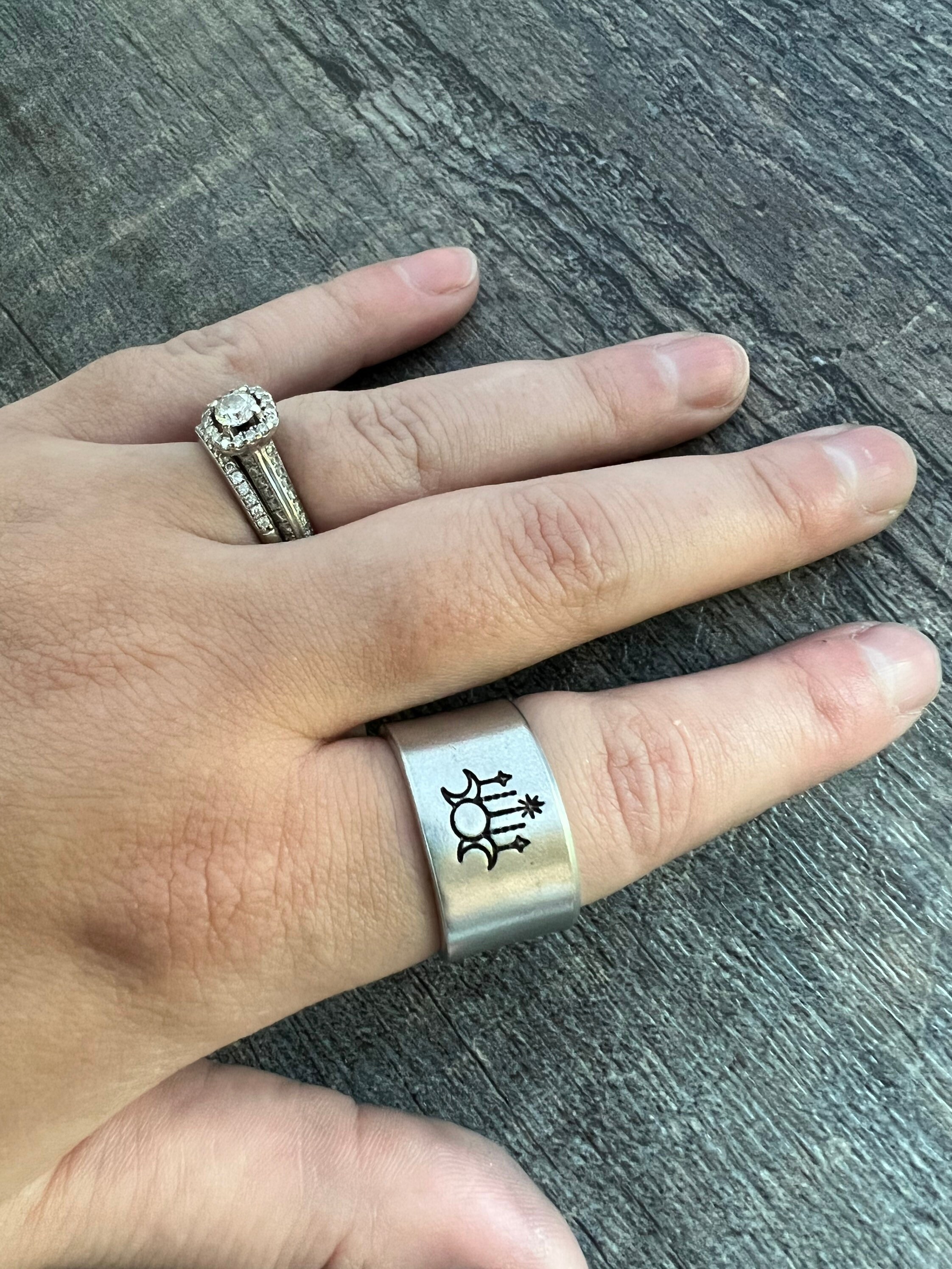 Triple Goddess Moon Phase Ring- Hand Stamped Aluminum Ring, view 3