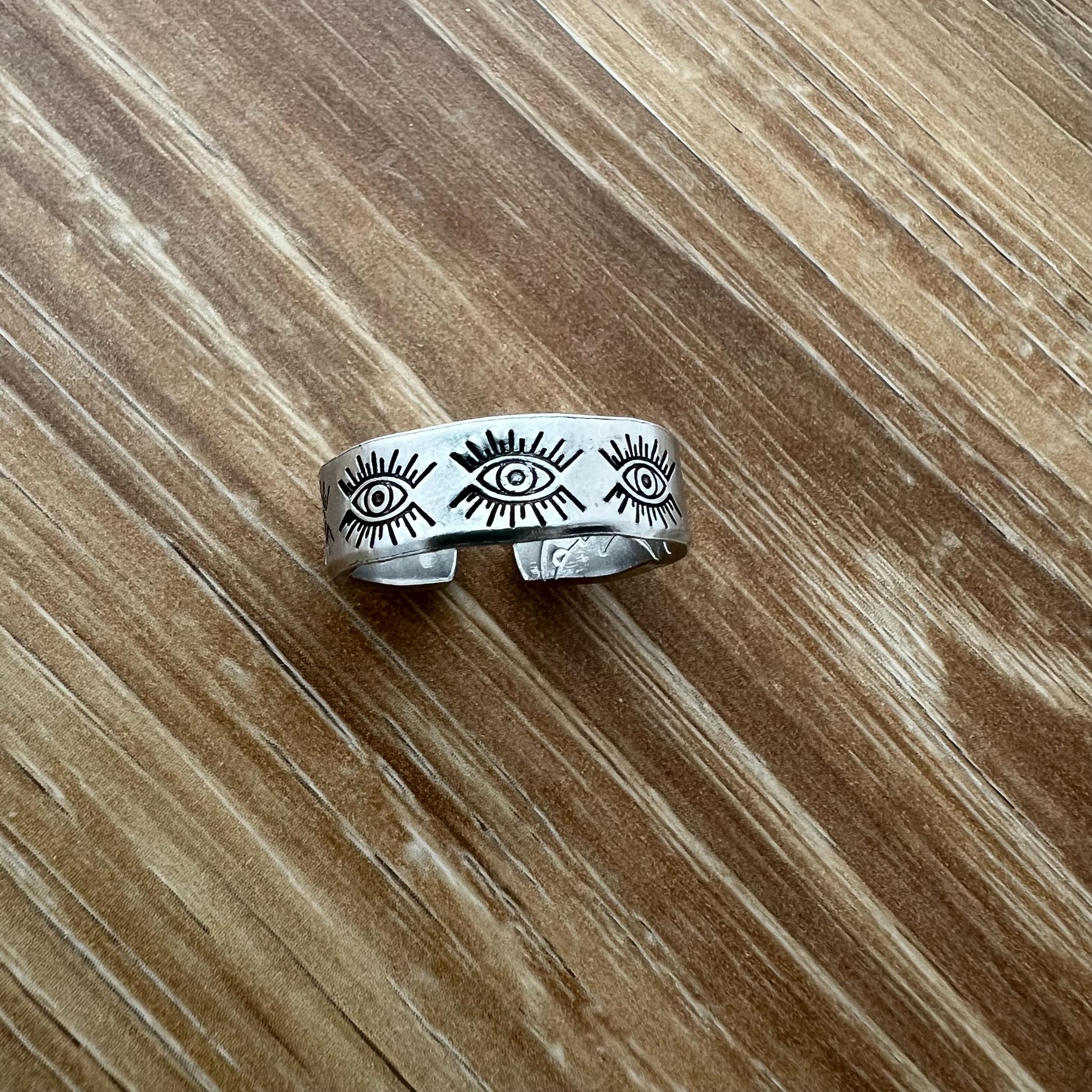 Evil Eye Pattern Ring- Hand Stamped Aluminum Ring, view 2