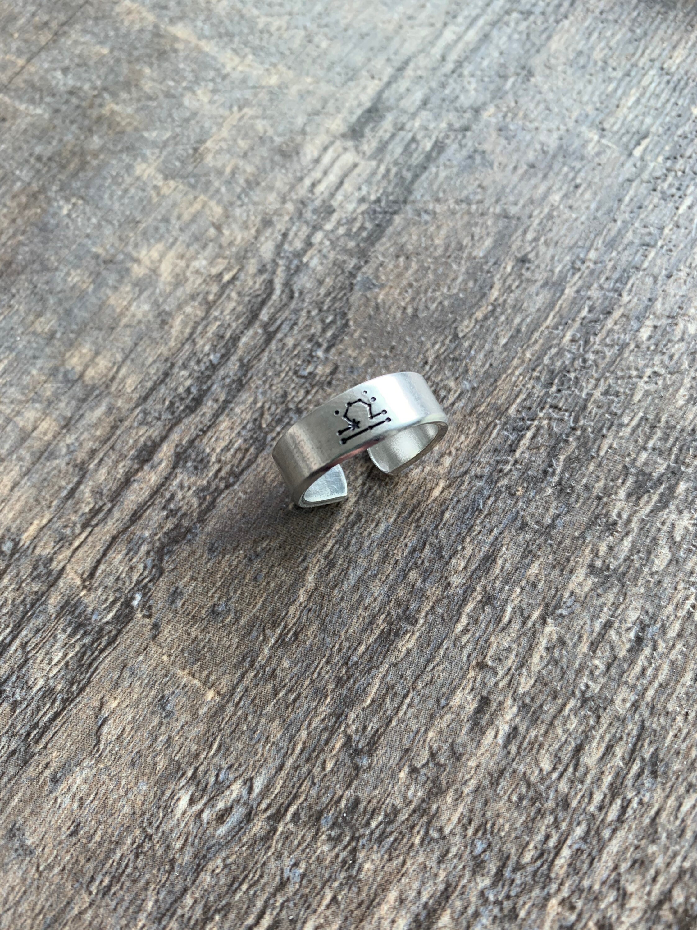 Hand Stamped Zodiac Sign Ring: Aluminum Constellation Jewelry