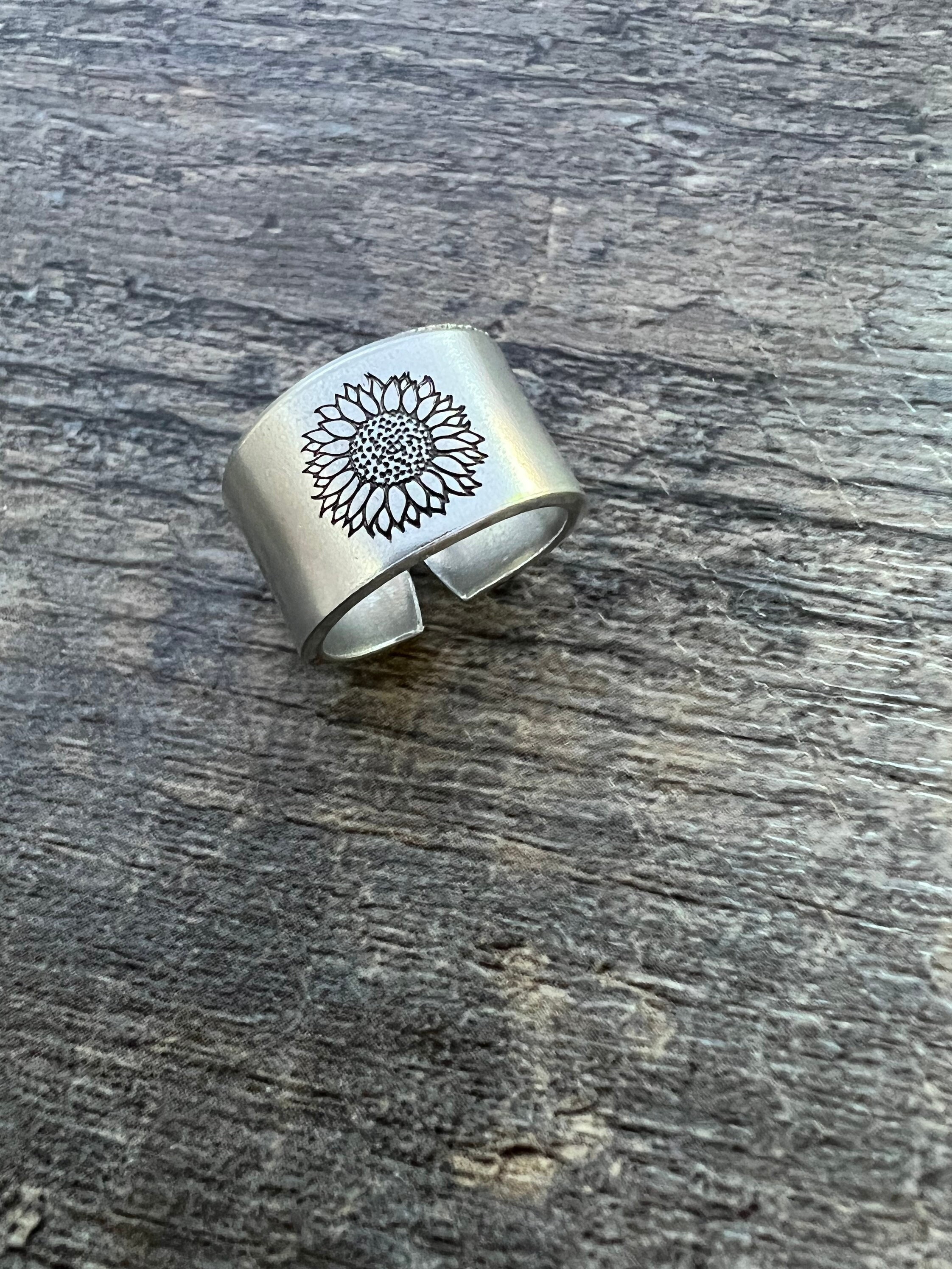 Sunflower Hand Stamped Aluminum Ring