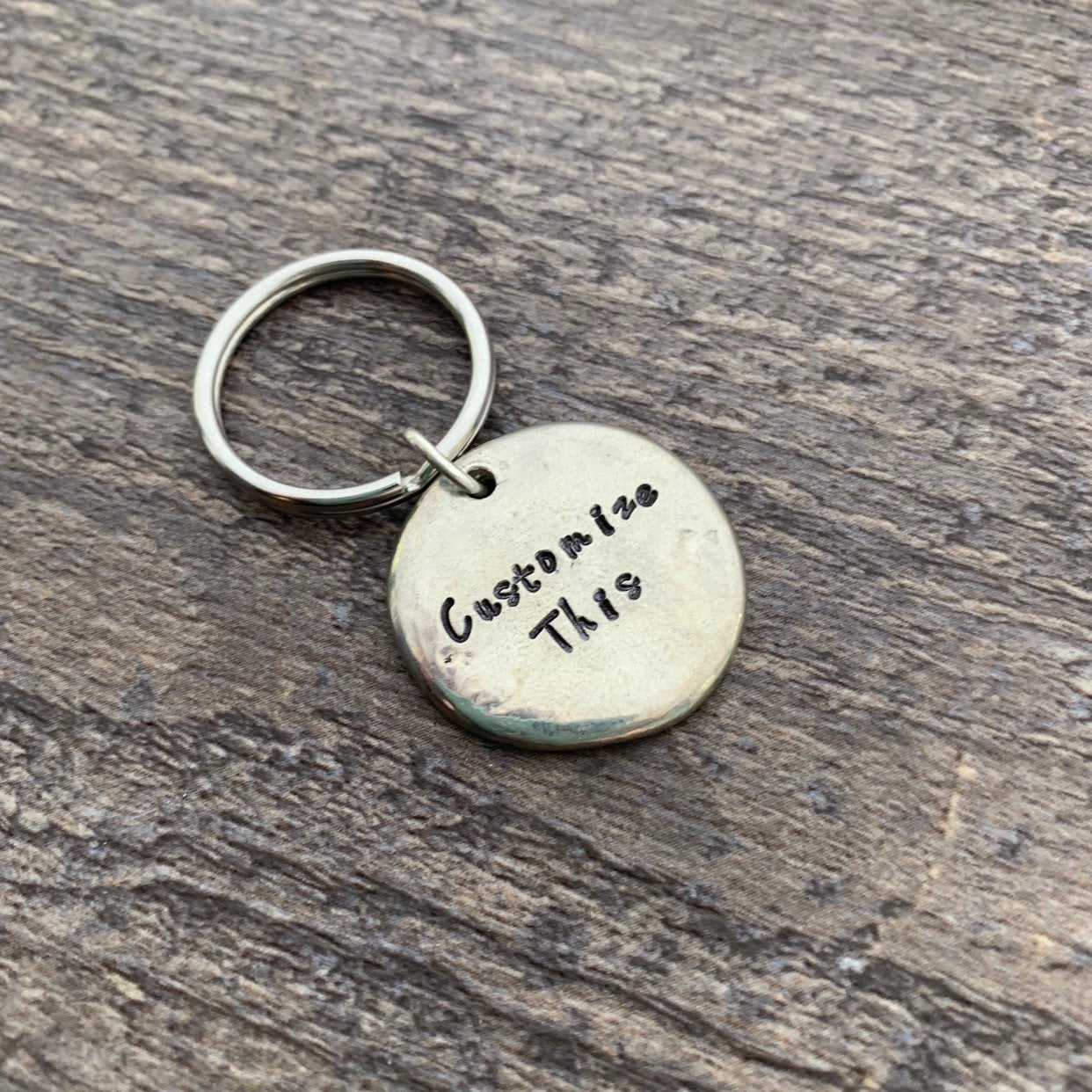 Custom Hand Stamped Pewter 1" Circle Keychains/Pet ID Tag- You Personalize
