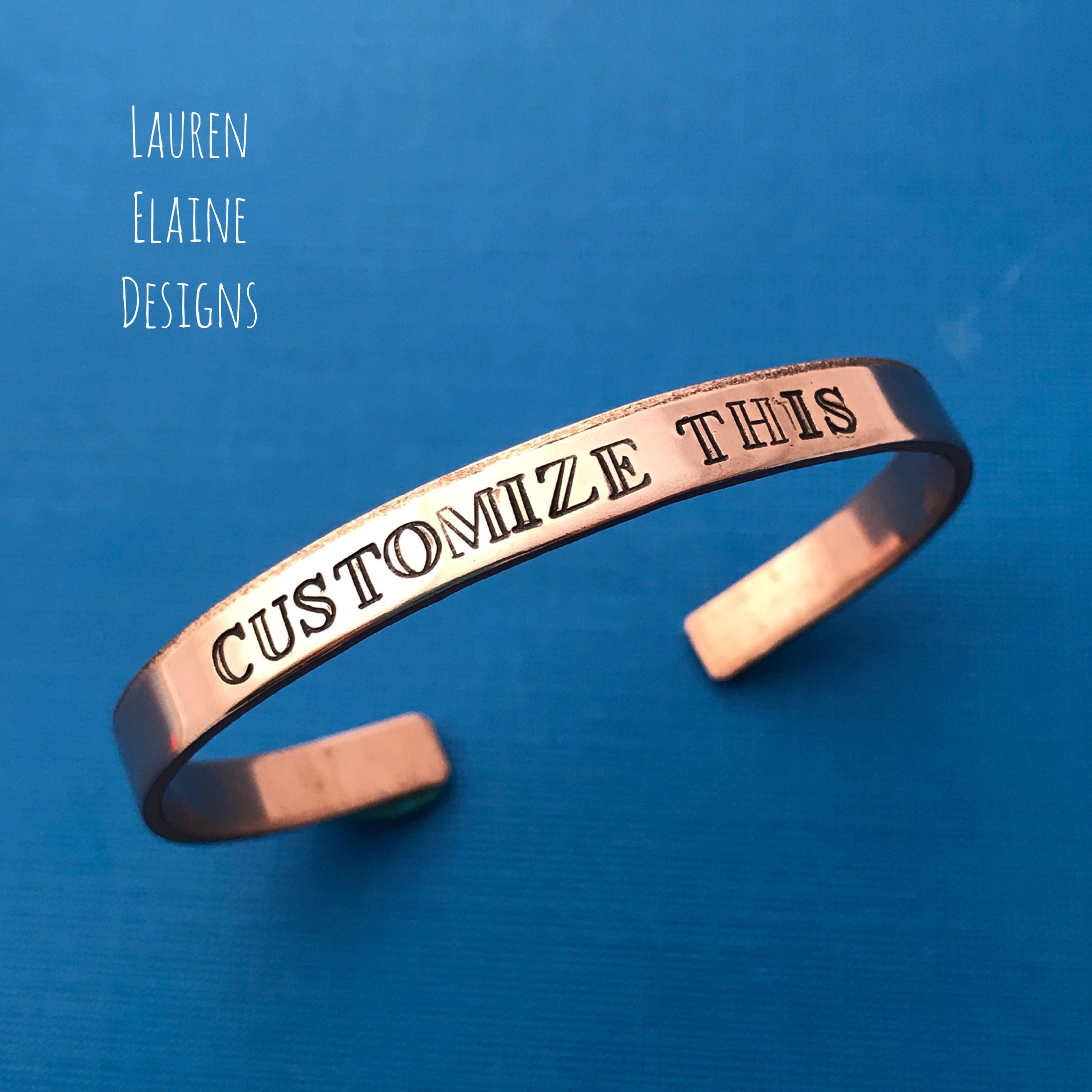 Custom Hand Stamped Copper Skinny Bracelet- You Personalize- Can Have Hidden Message, view 2