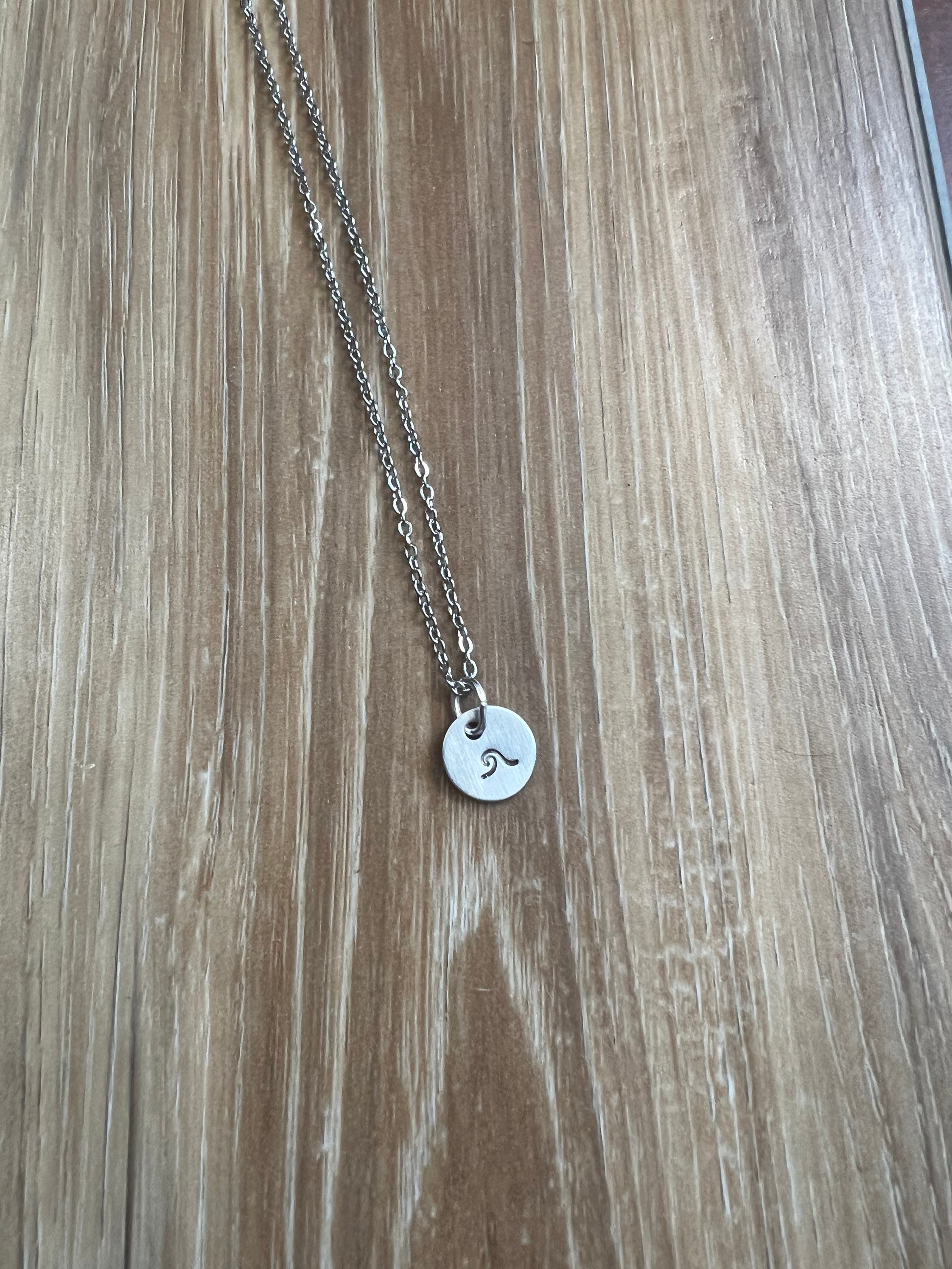 Ocean Wave Charm Necklace- Hand Stamped, view 3