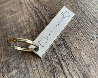 Long Distance State Keychain- Hand Stamped Keychain