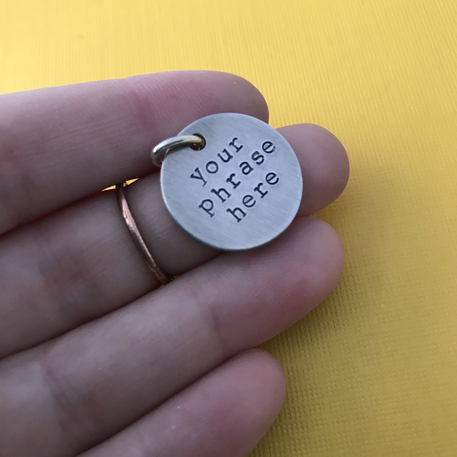 Custom Hand Stamped Charm: Personalized Copper, Brass, or Aluminum Disc, view 2
