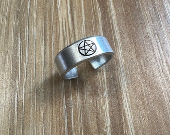 Pentacle / Pentagram Ring- Hand Stamped Aluminum Ring