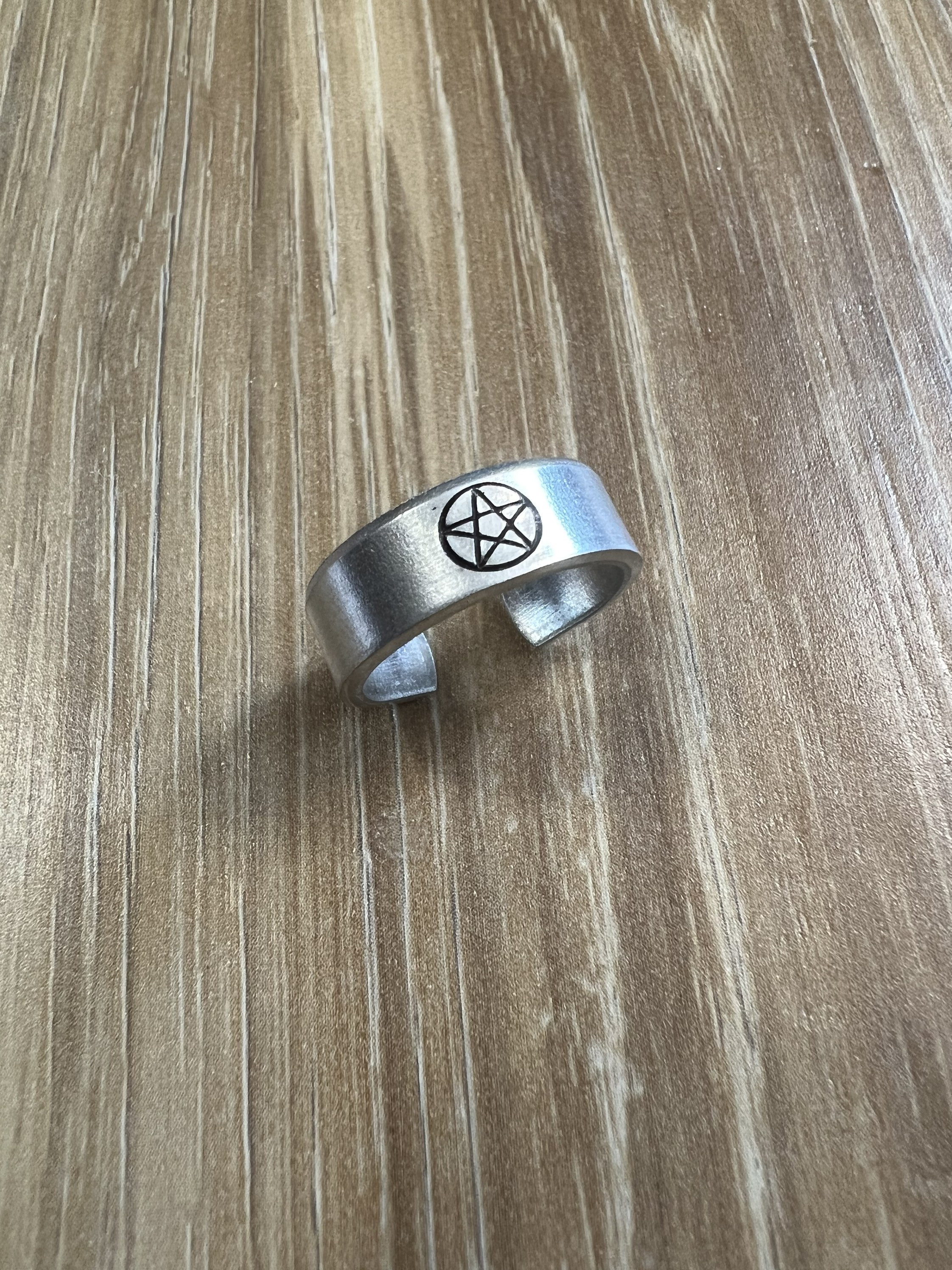 Pentacle / Pentagram Ring- Hand Stamped Aluminum Ring