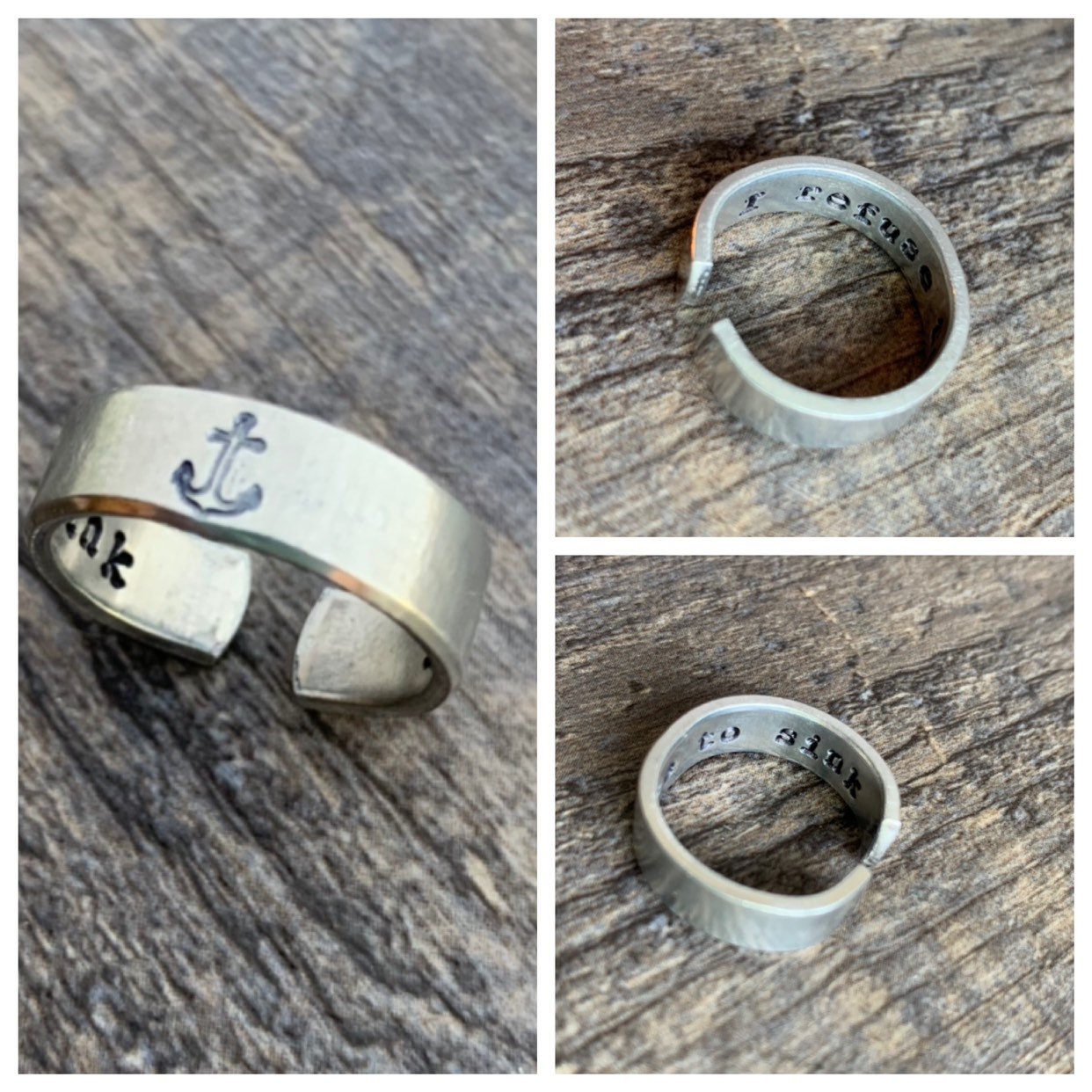 I Refuse to Sink Aluminum Hand Stamped Ring- Anchor With Hidden Message