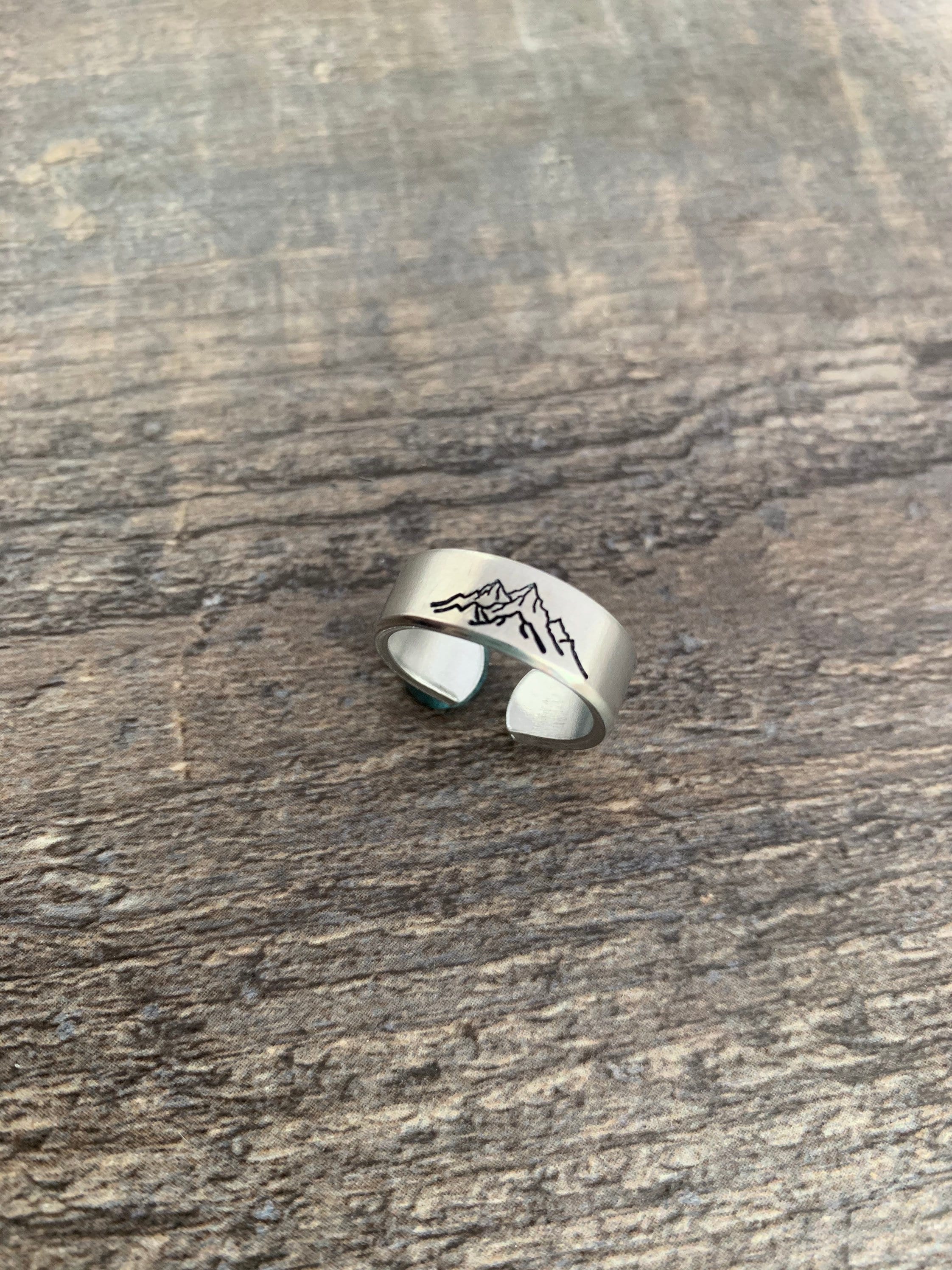 Mountain Ring- Hand Stamped Aluminum Ring, view 2