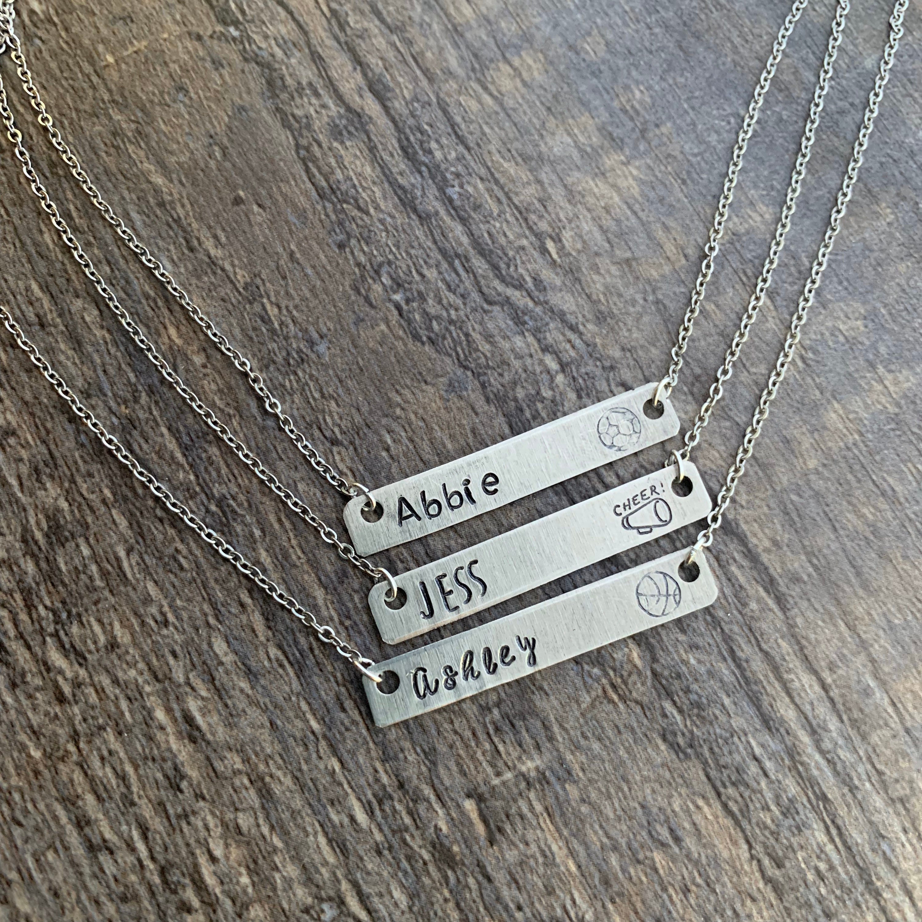 Personalized Sports Team Bar Necklace- Custom Hand Stamped Brass or Aluminum, view 2